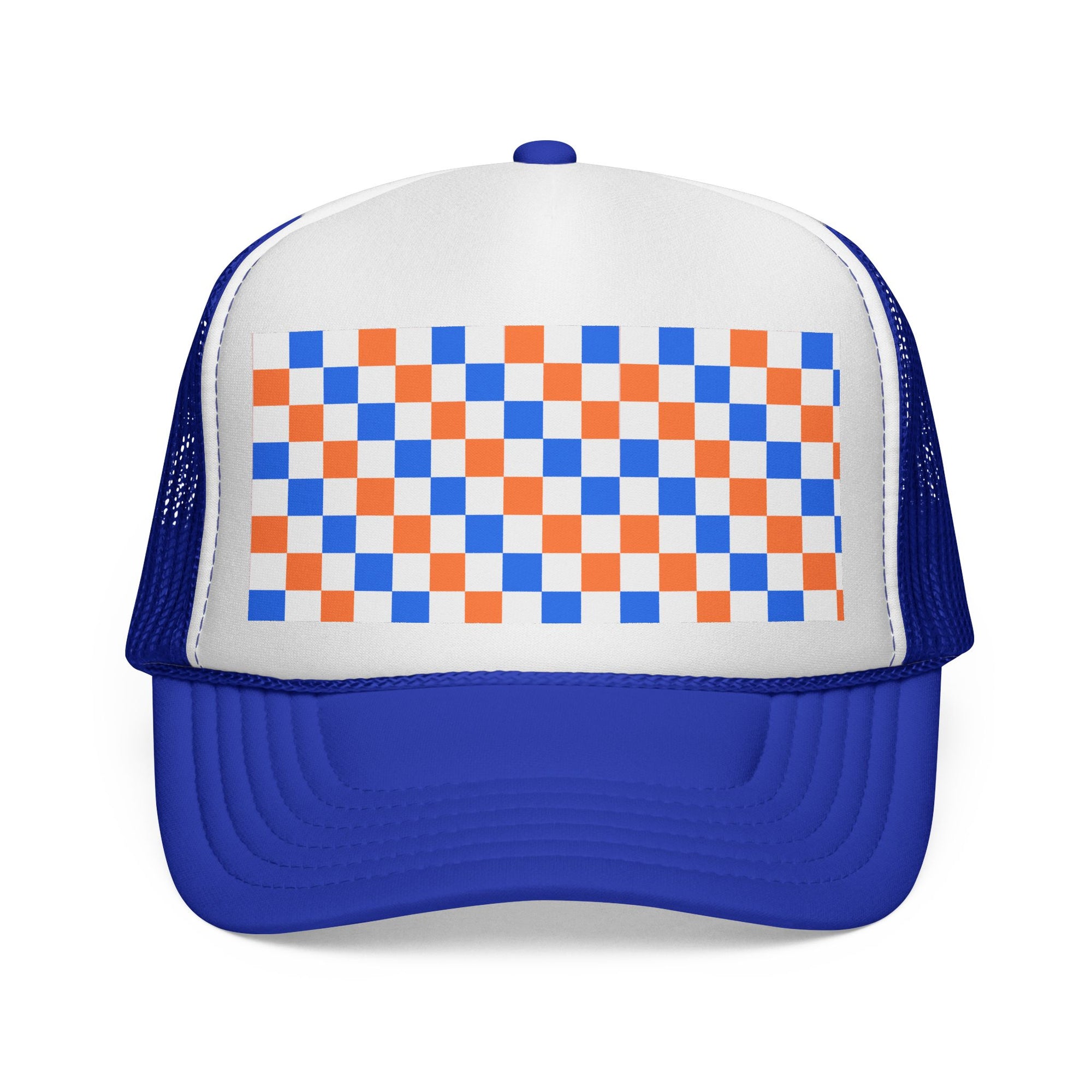 Blue & Orange Checkerboard Trucker Cap