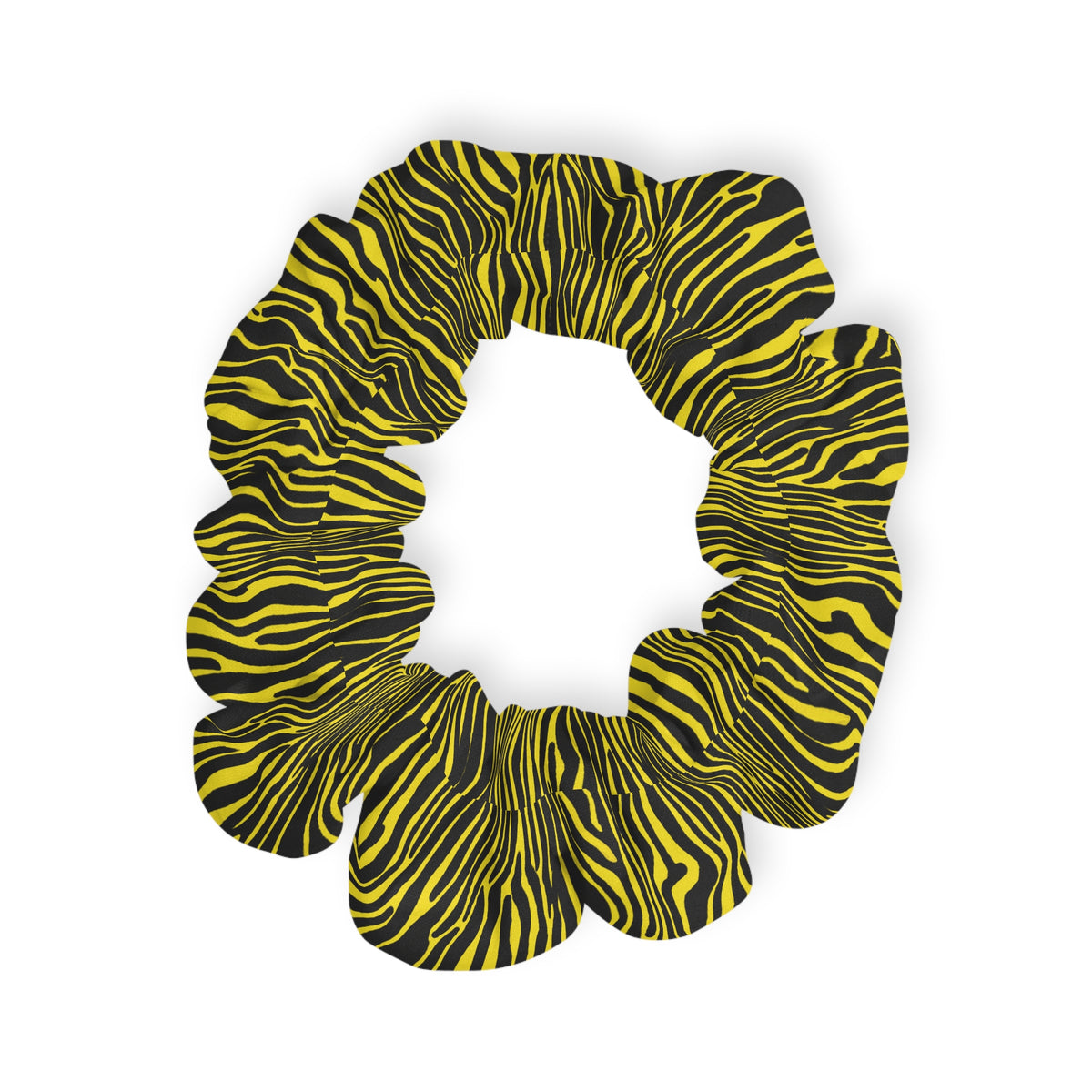 Yellow Black Zebra Print Scrunchie — Bold Animal Print Hair Accessory