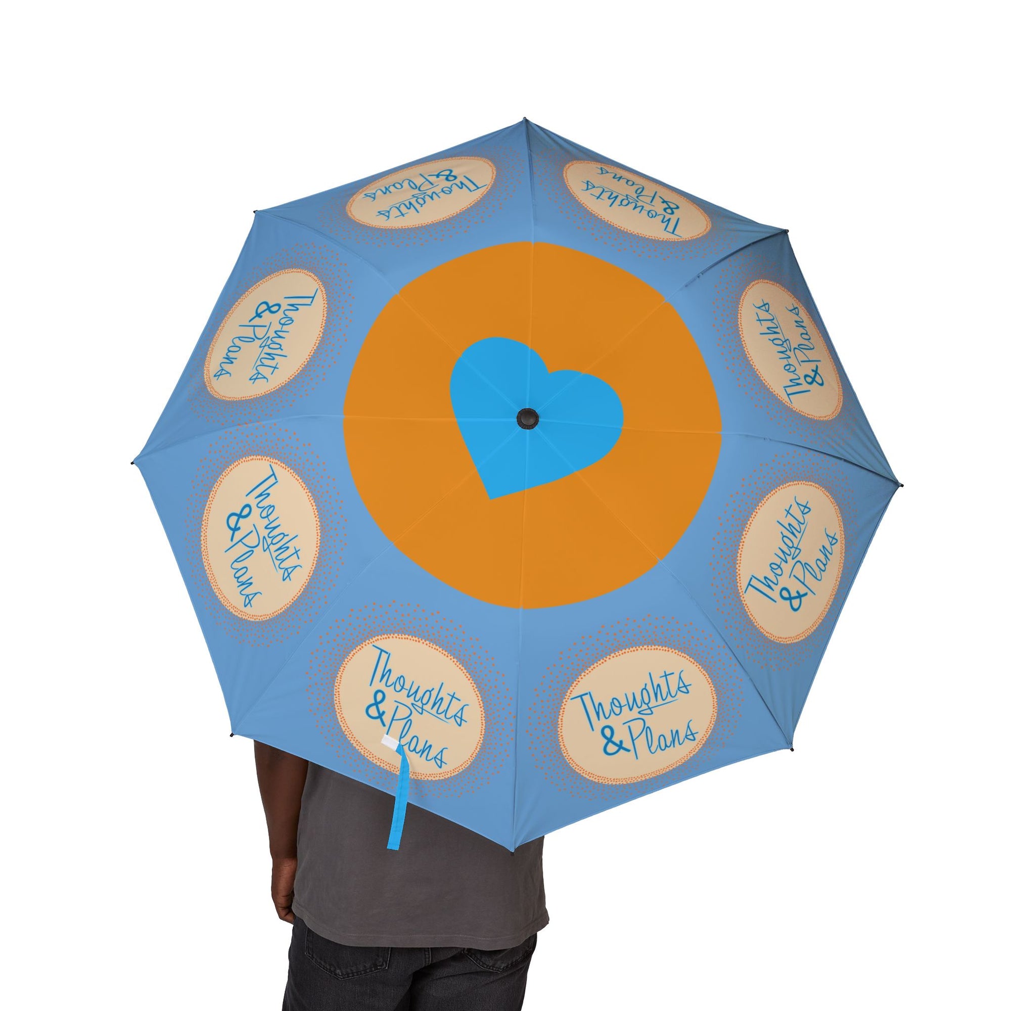 Thoughts & Plans Foldable Umbrella — Compact Semi‑Automatic Rain Umbrella with Cheerful Blue & Orange Design