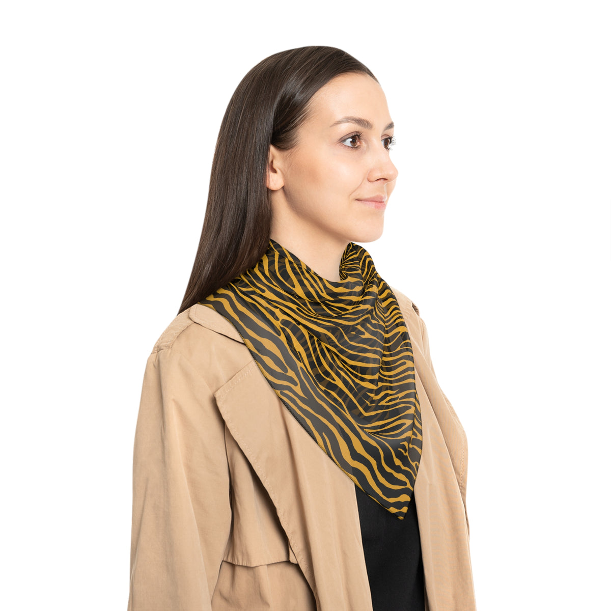 Animal Print Scarf — Yellow Black Zebra Pattern Poly Scarf