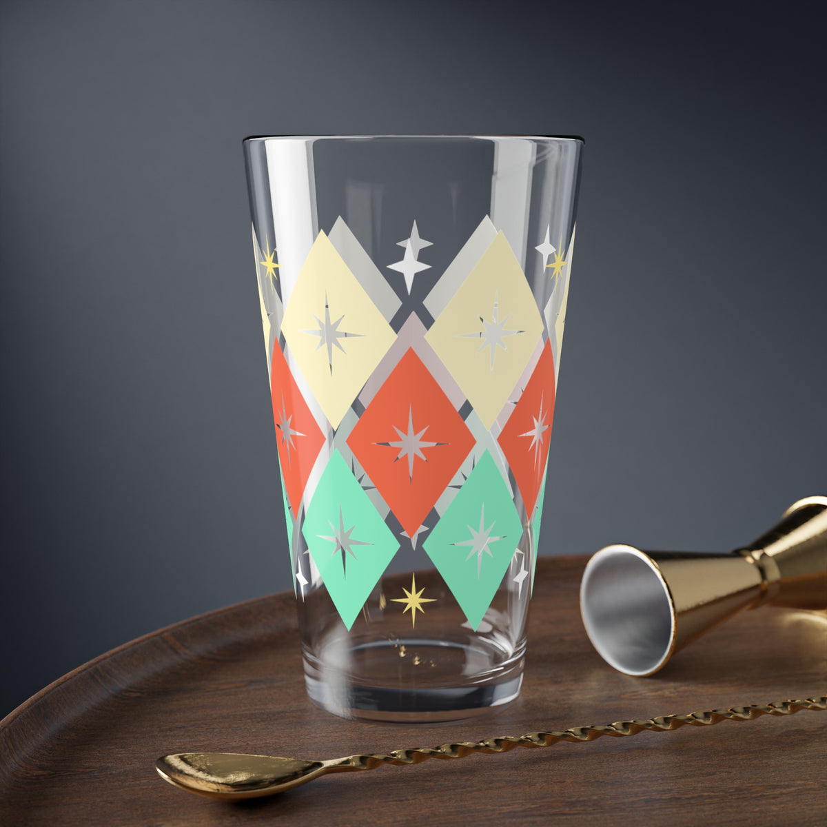 Mid-Century Diamond Mixing Glass — 16oz Retro Cocktail Shaker Glass