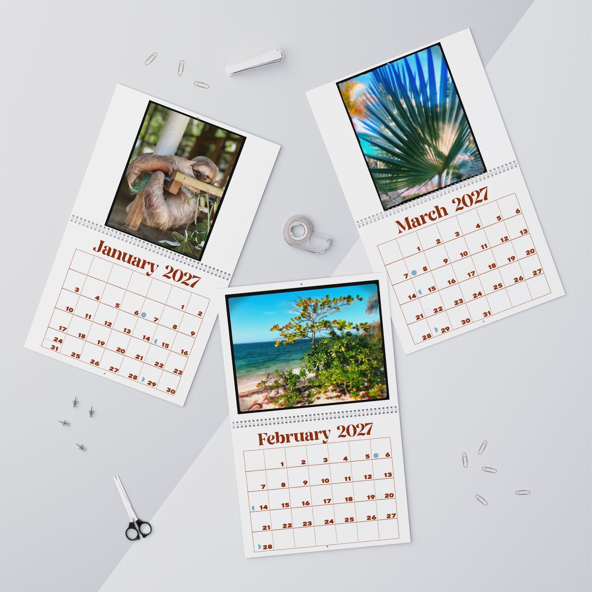 Roatan, Honduras Sloth Calendar, Beach Vibes 2027 Calendar