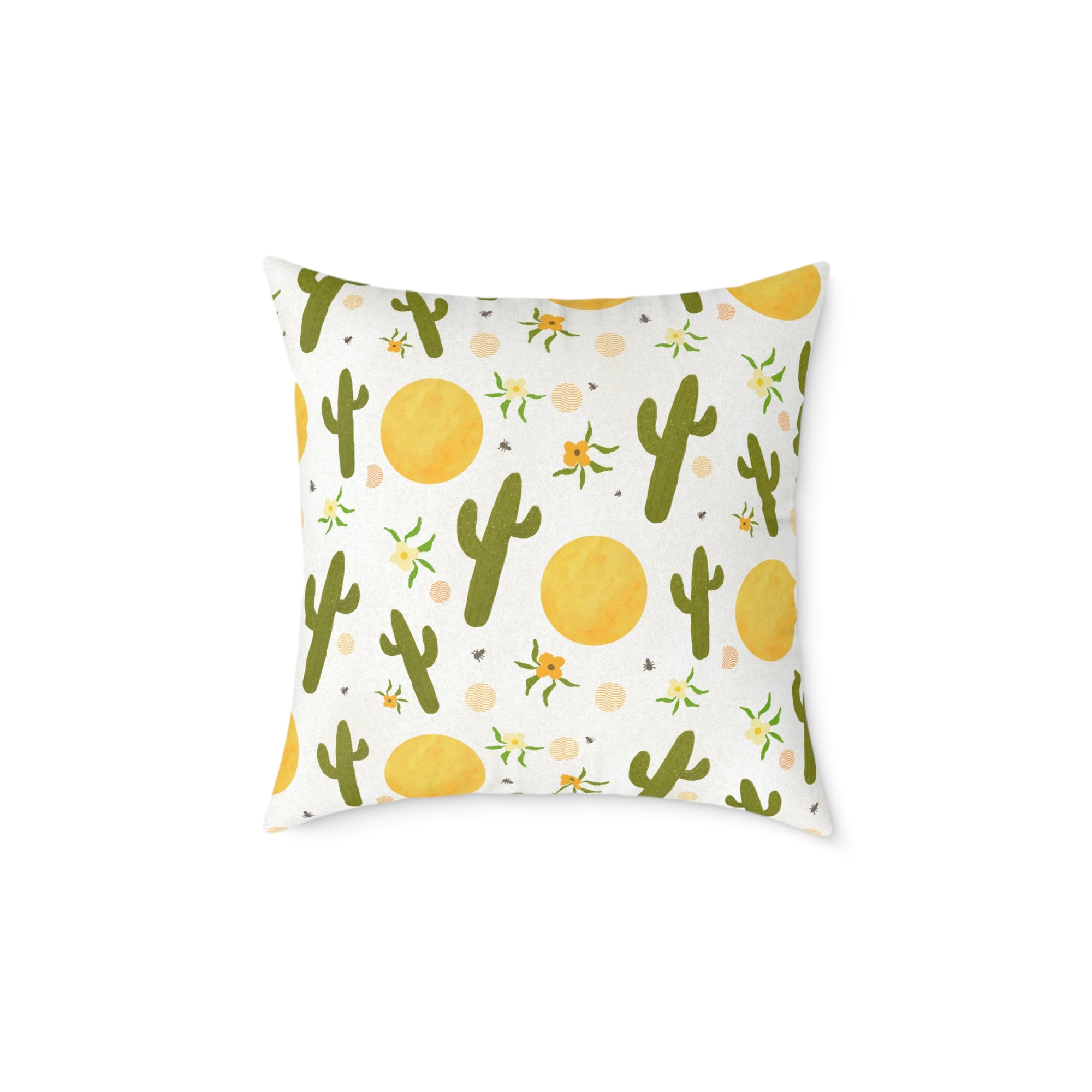 Desert Sunshine Cactus Pattern Pillow — Square Decorative Throw Pillow