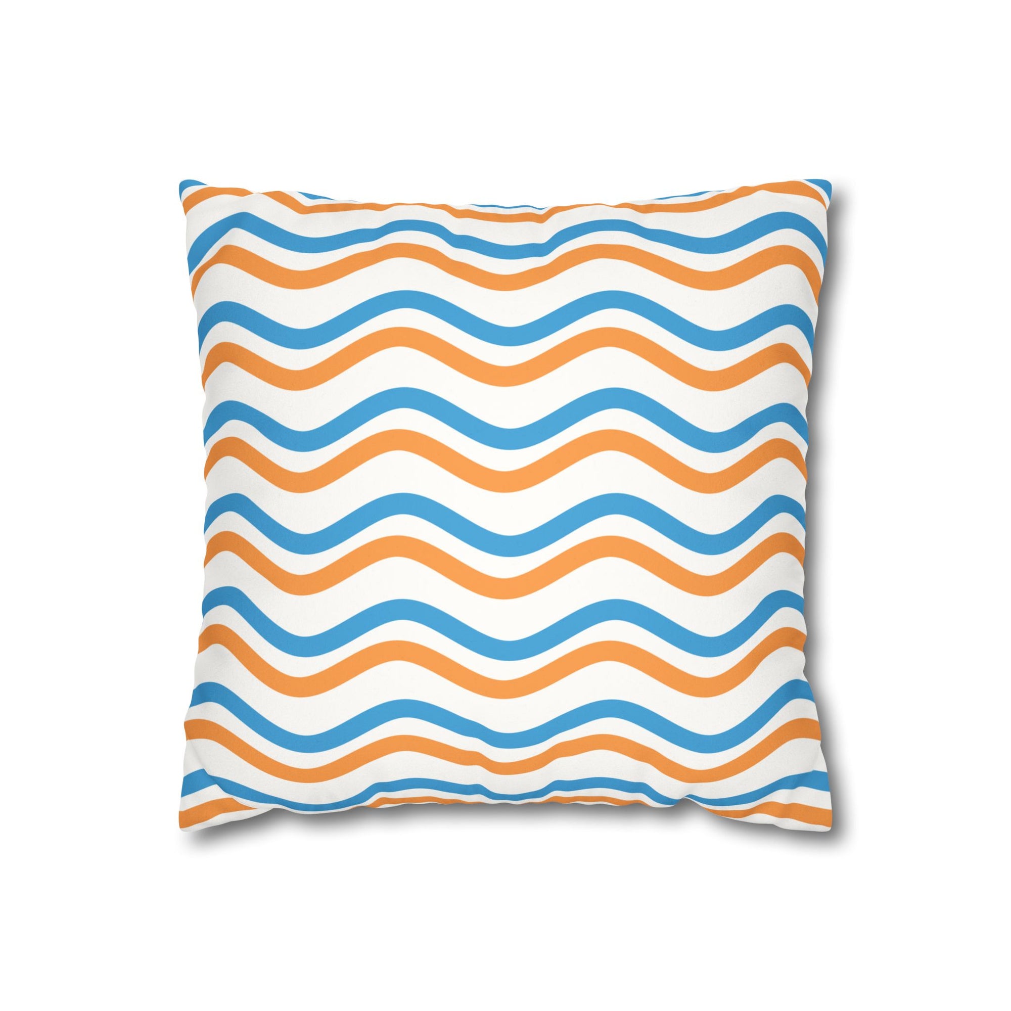 Wavy Orange & Blue Decorative Pillow - Faux Suede Square Pillowcase