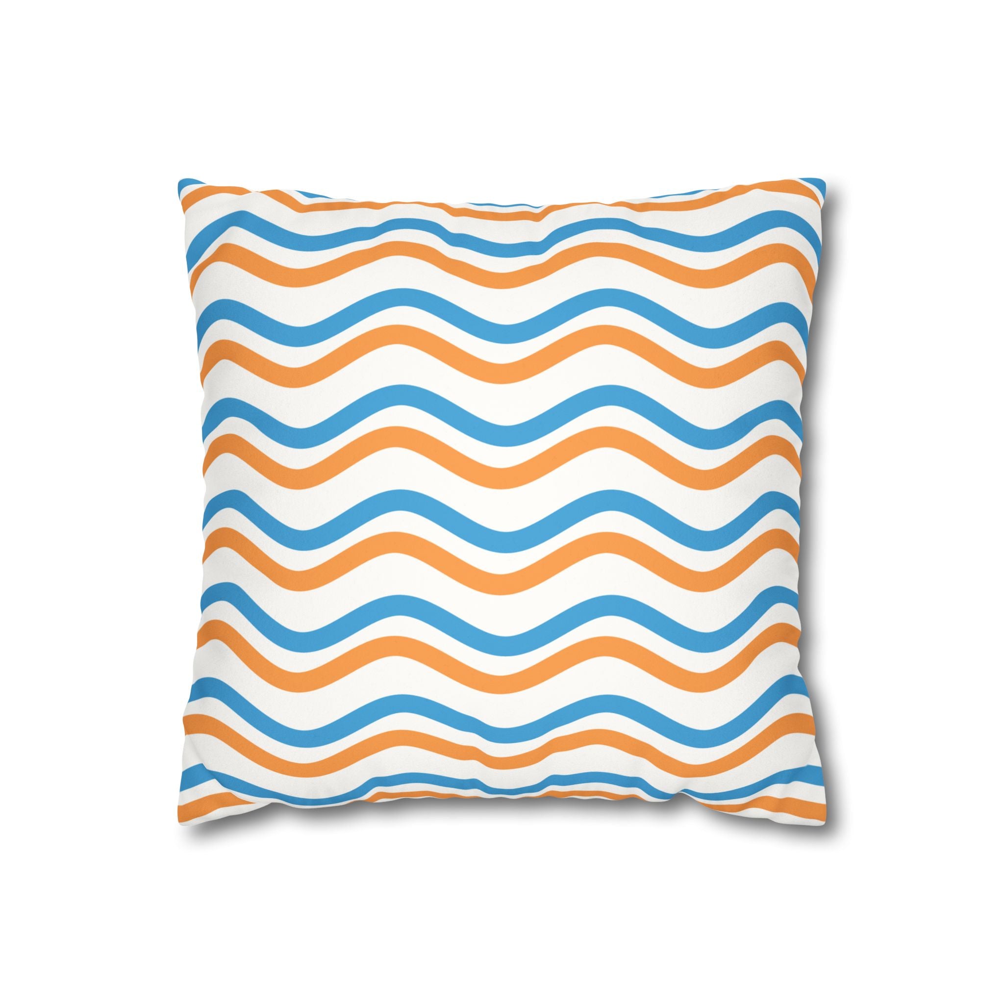 Wavy Orange & Blue Decorative Pillow - Faux Suede Square Pillowcase