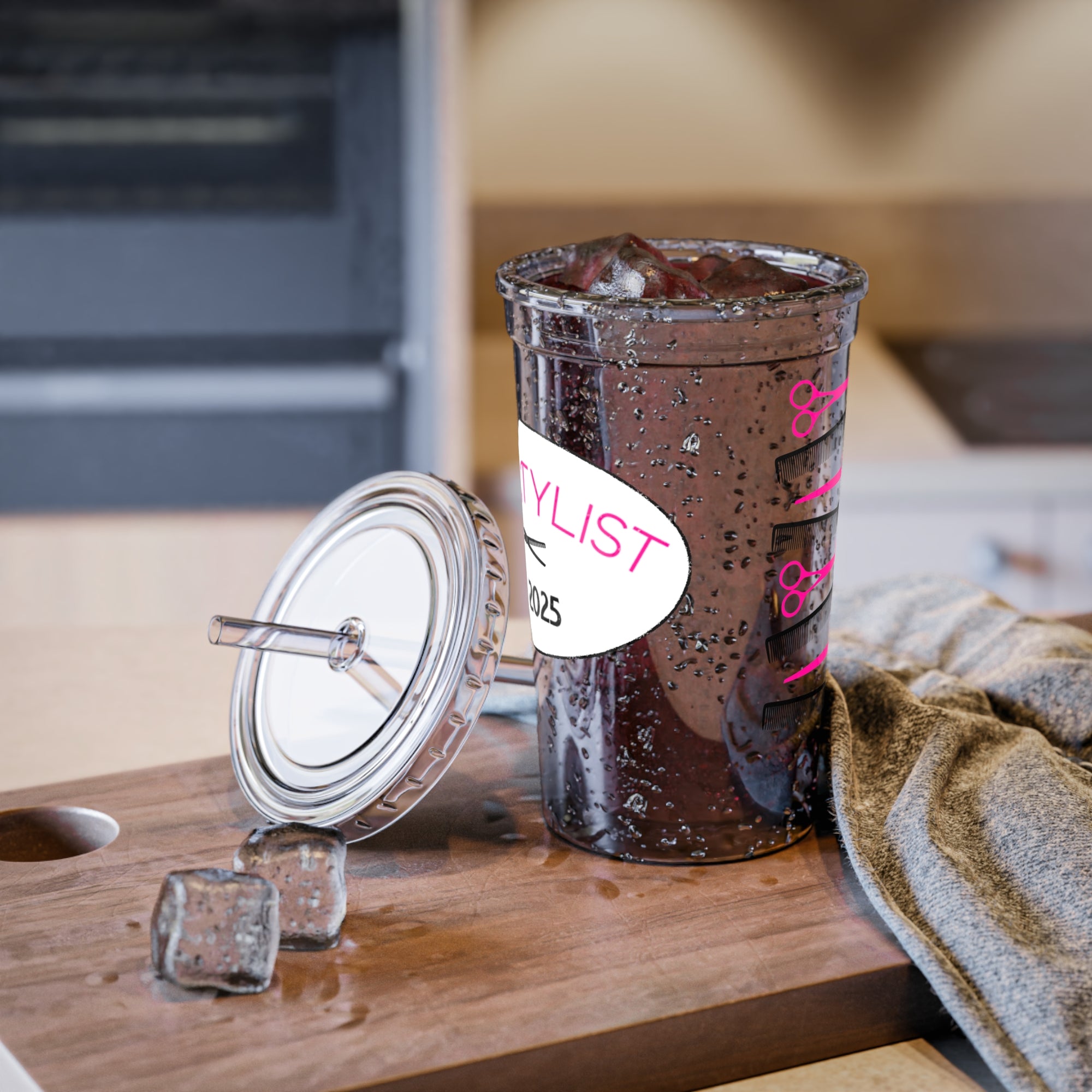 Stylist Scissors Acrylic Tumbler with Straw — Hairdresser Cup