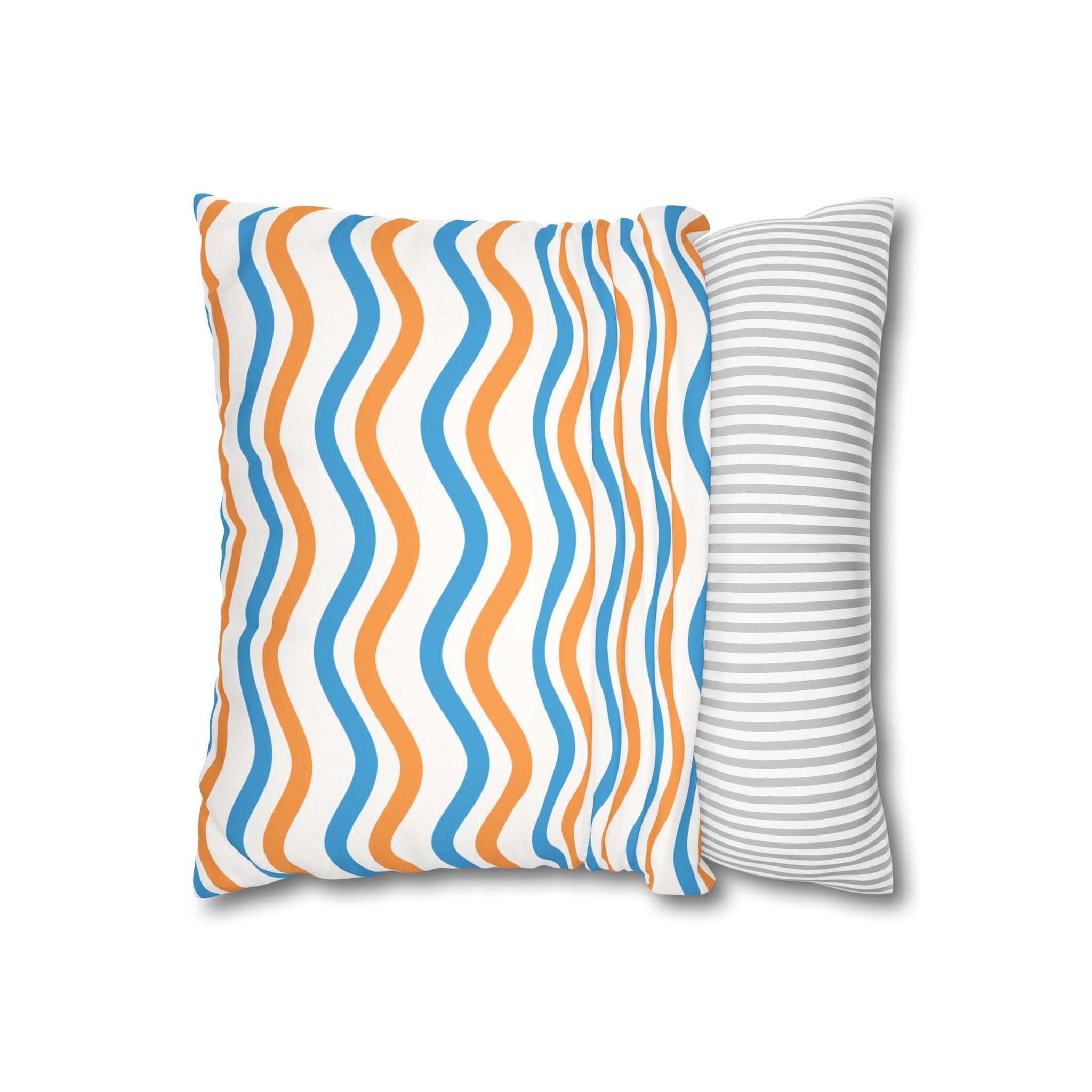 Wavy Orange & Blue Decorative Pillow - Faux Suede Square Pillowcase