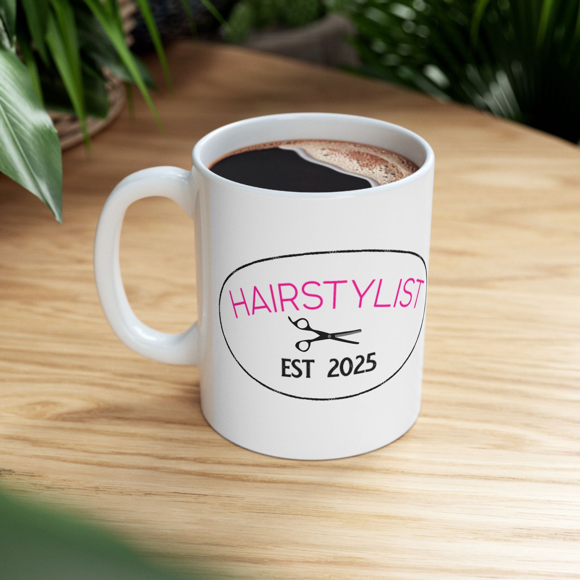 Hair Stylist Coffee Mug — Pink Scissors & Combs Ceramic Mug (11oz/15oz)