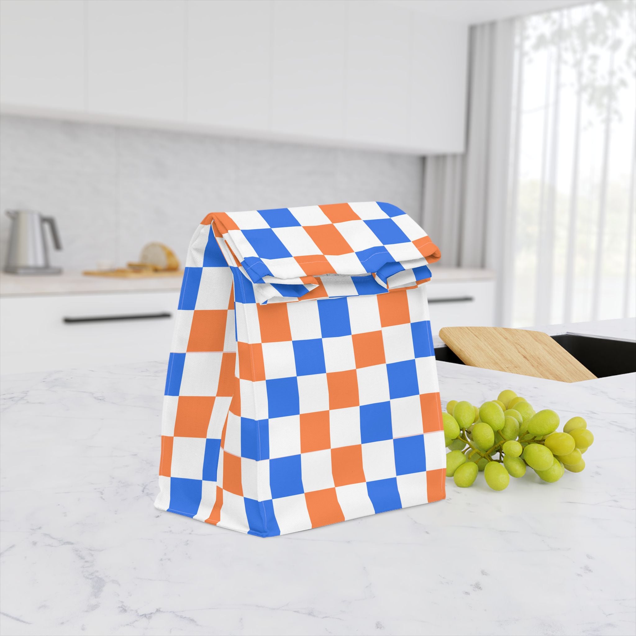 Blue & Orange Checkerboard  Lunch Bag