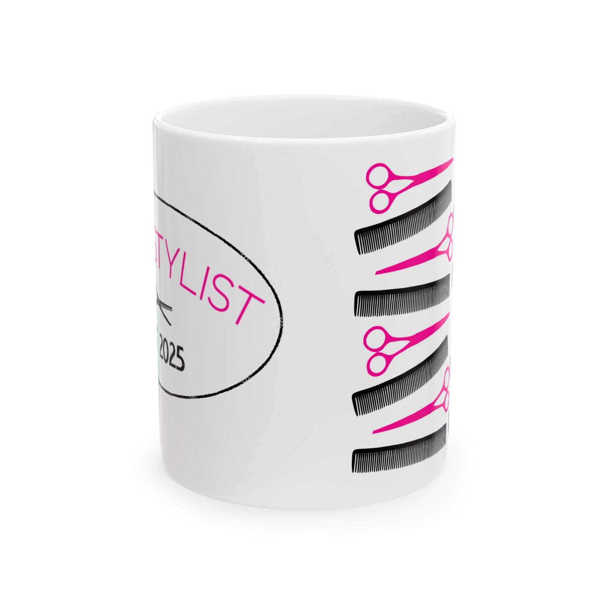 Hair Stylist Coffee Mug — Pink Scissors & Combs Ceramic Mug (11oz/15oz)