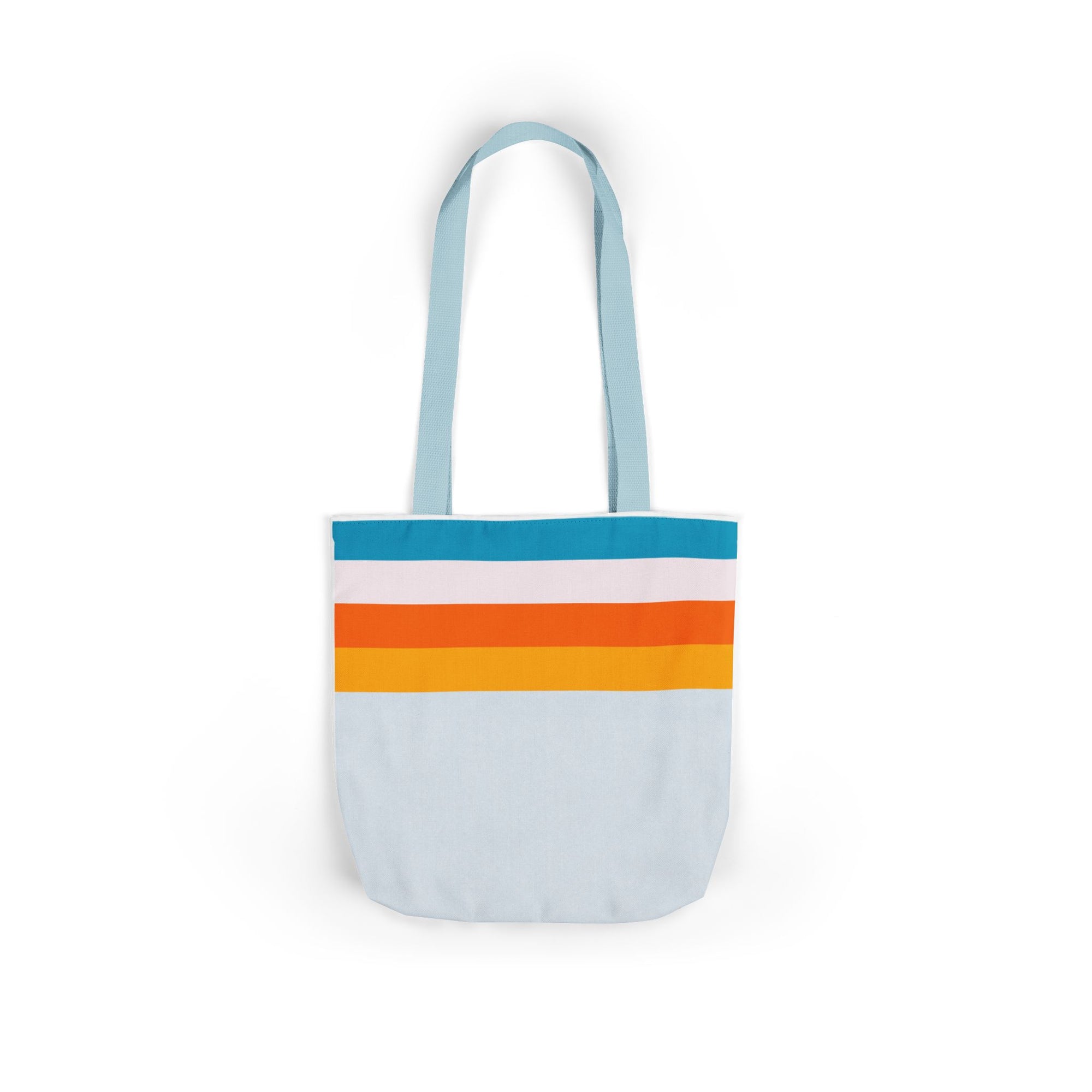 Retro Stripe Canvas Tote Bag — Blue, White, Orange Accent Straps