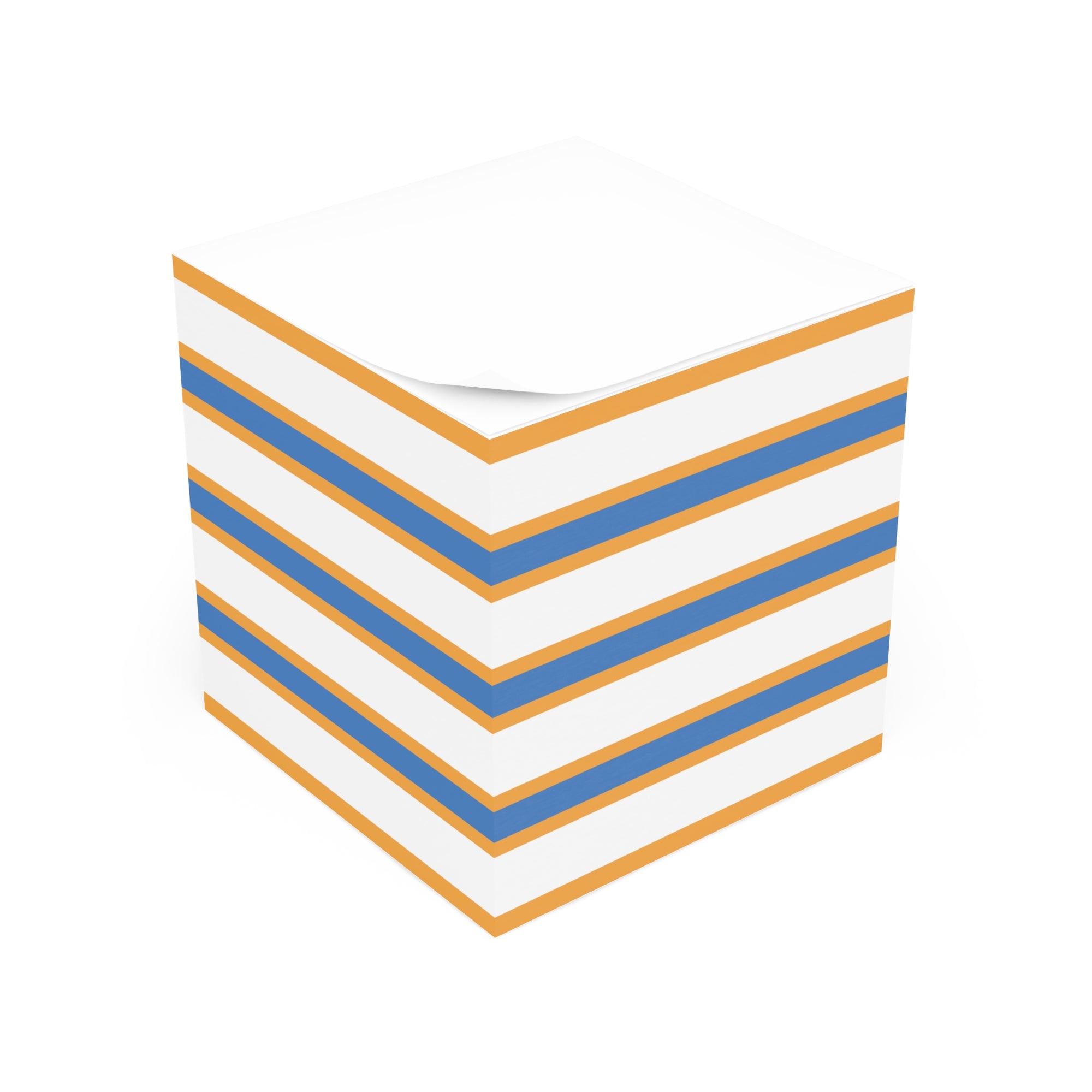 Striped Note Cube — Orange & Blue Desk Memo Pad