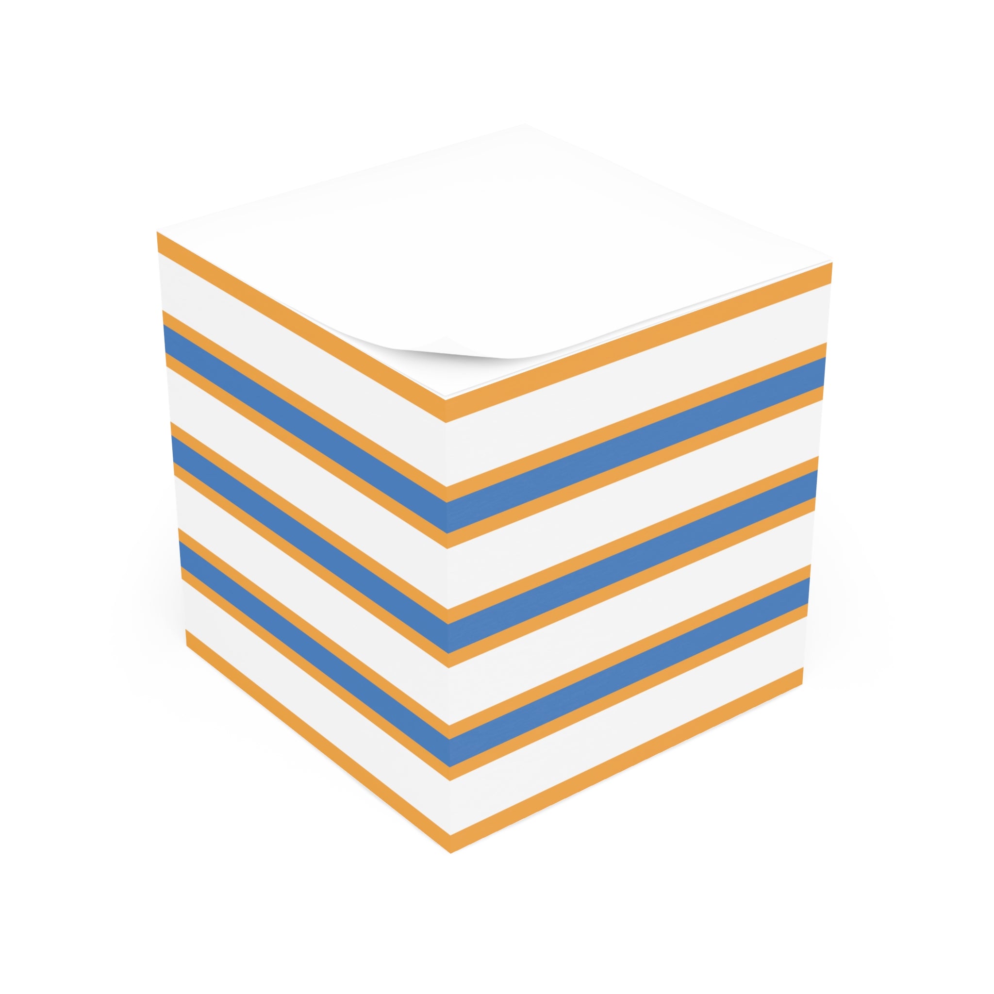 Striped Note Cube — Orange & Blue Desk Memo Pad