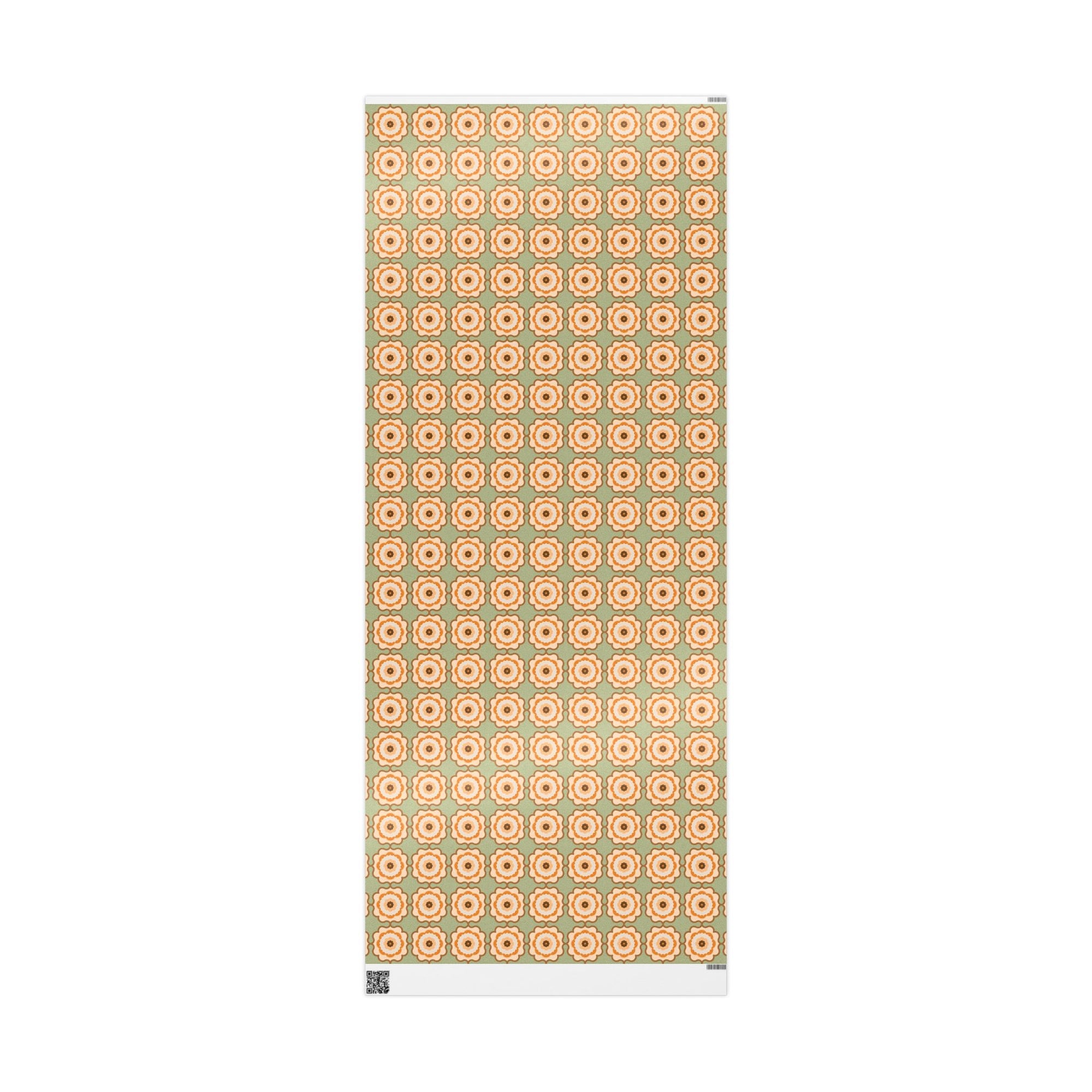Retro Floral Wrapping Paper Roll — Vintage Orange & Olive Gift Wrap
