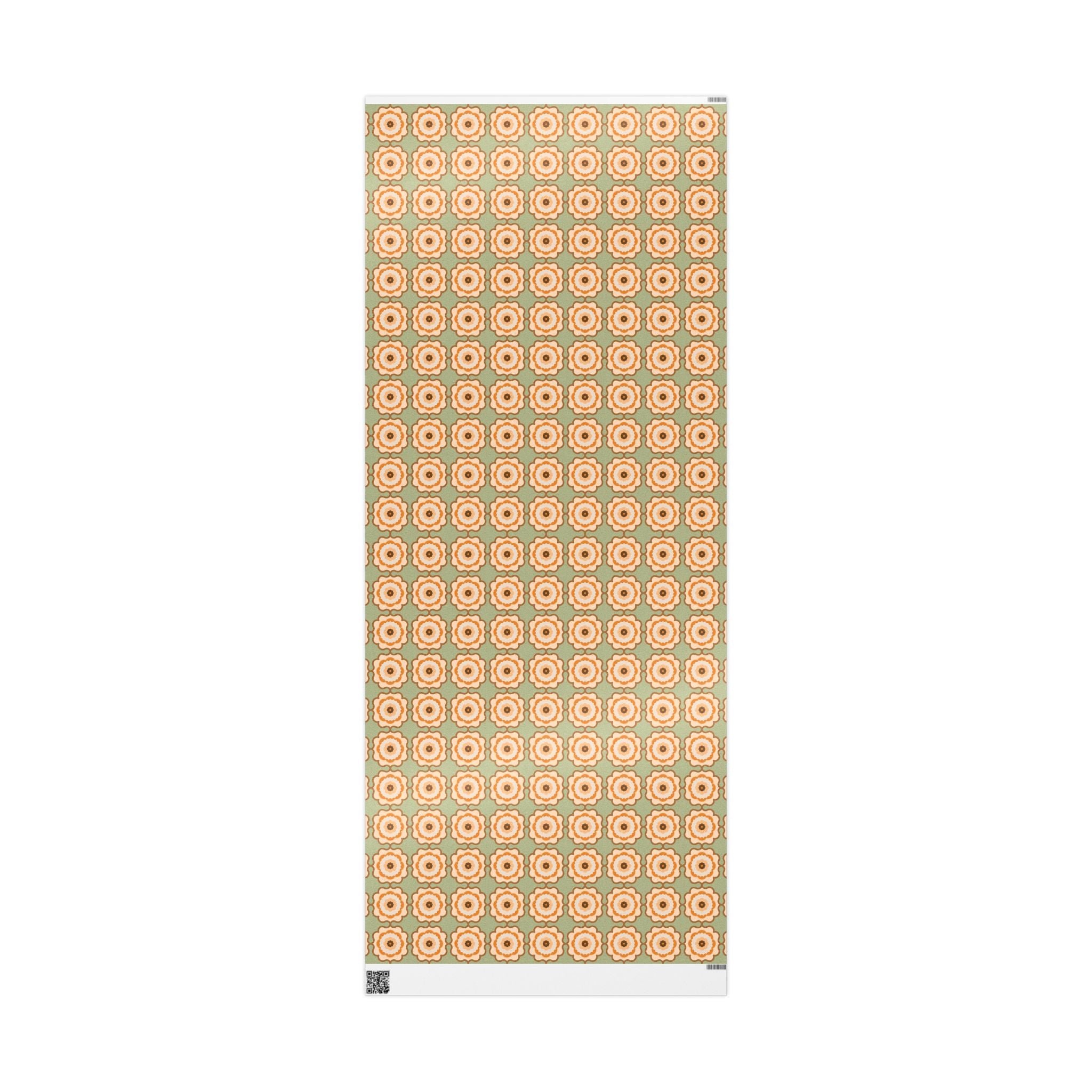 Retro Floral Wrapping Paper Roll — Vintage Orange & Olive Gift Wrap