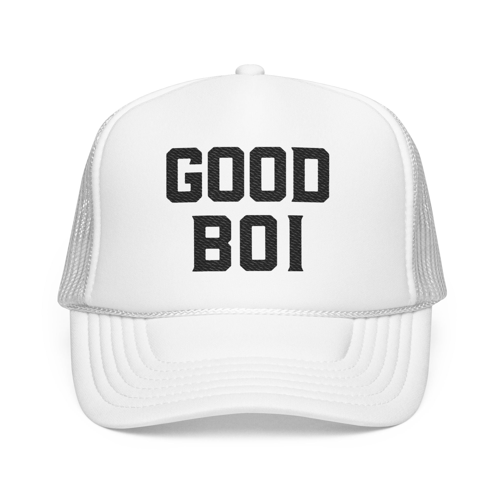 Good Boi Embroidered Trucker Hat — Classic Foam Mesh Cap