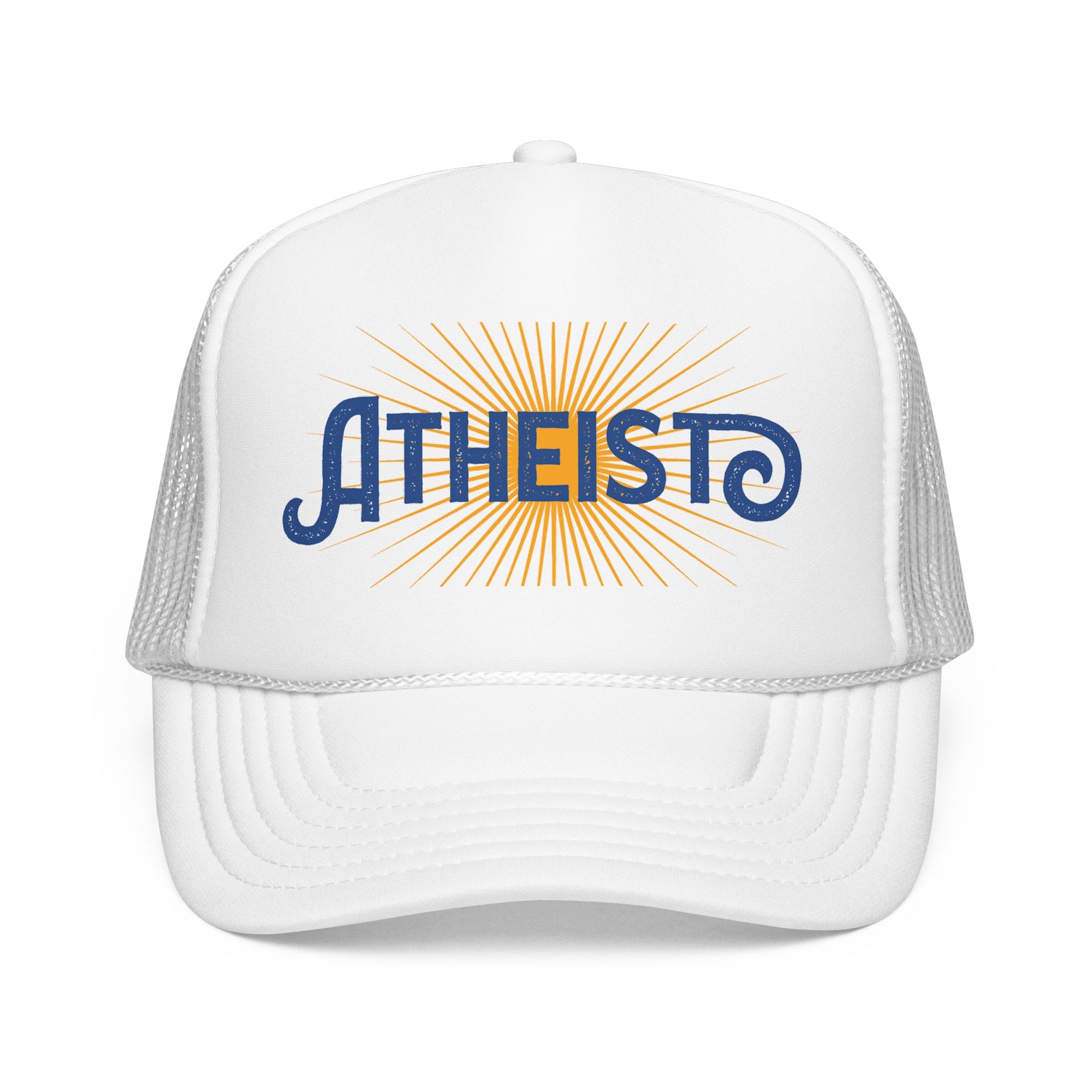 Atheist Foam Trucker Hat — Retro Sunburst Logo Cap