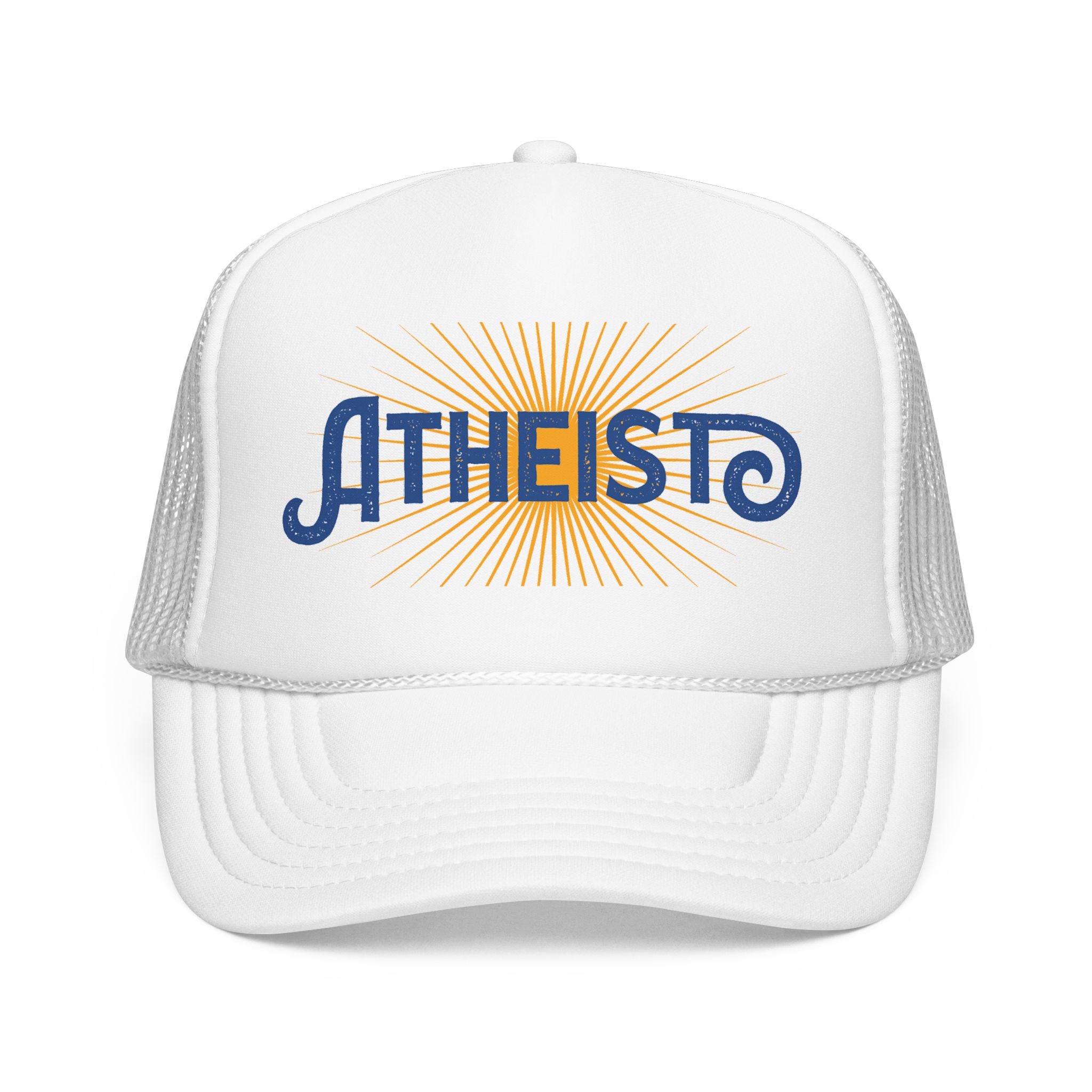 Atheist Foam Trucker Hat — Retro Sunburst Logo Cap