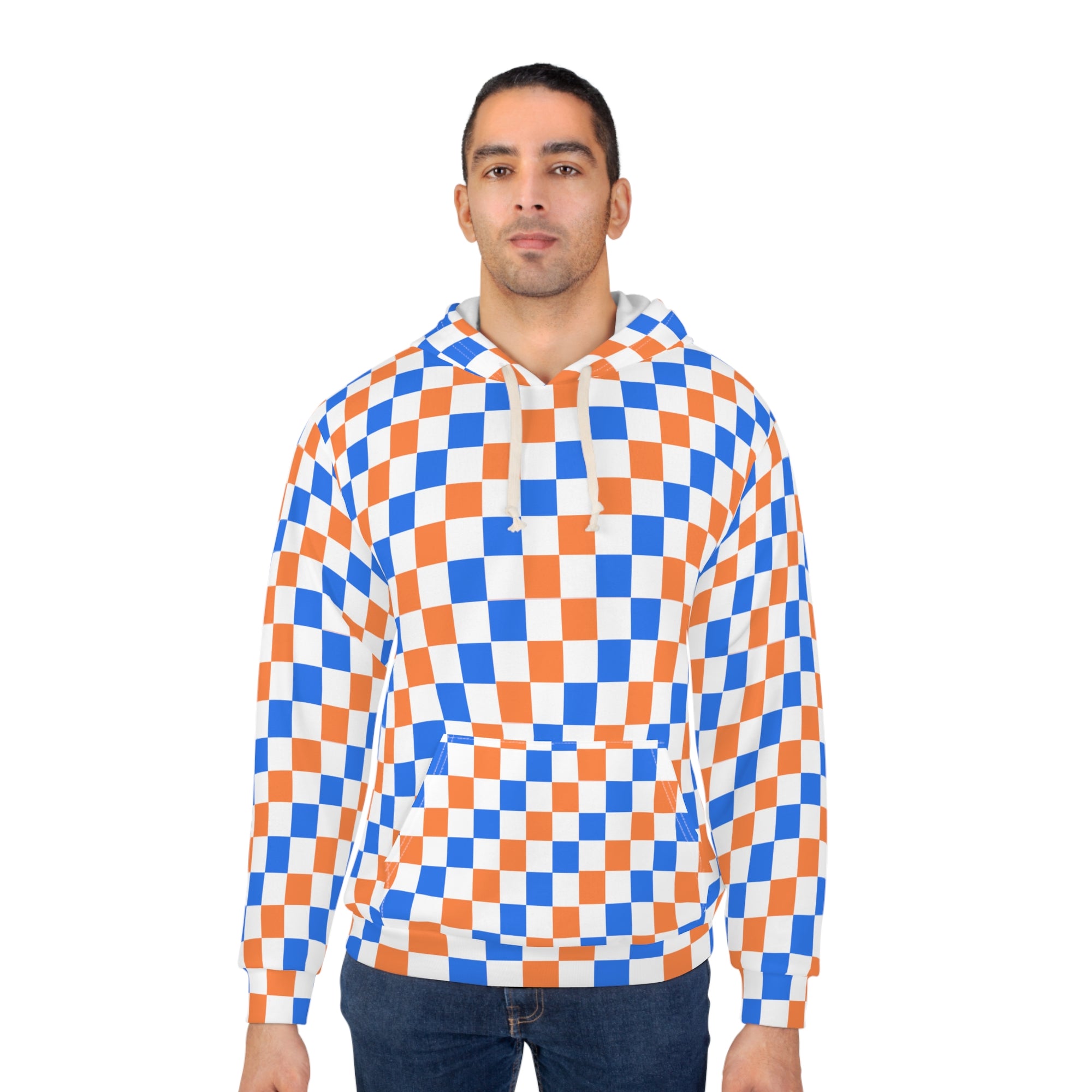 Checkerboard Orange & Blue All-Over Print Hoodie