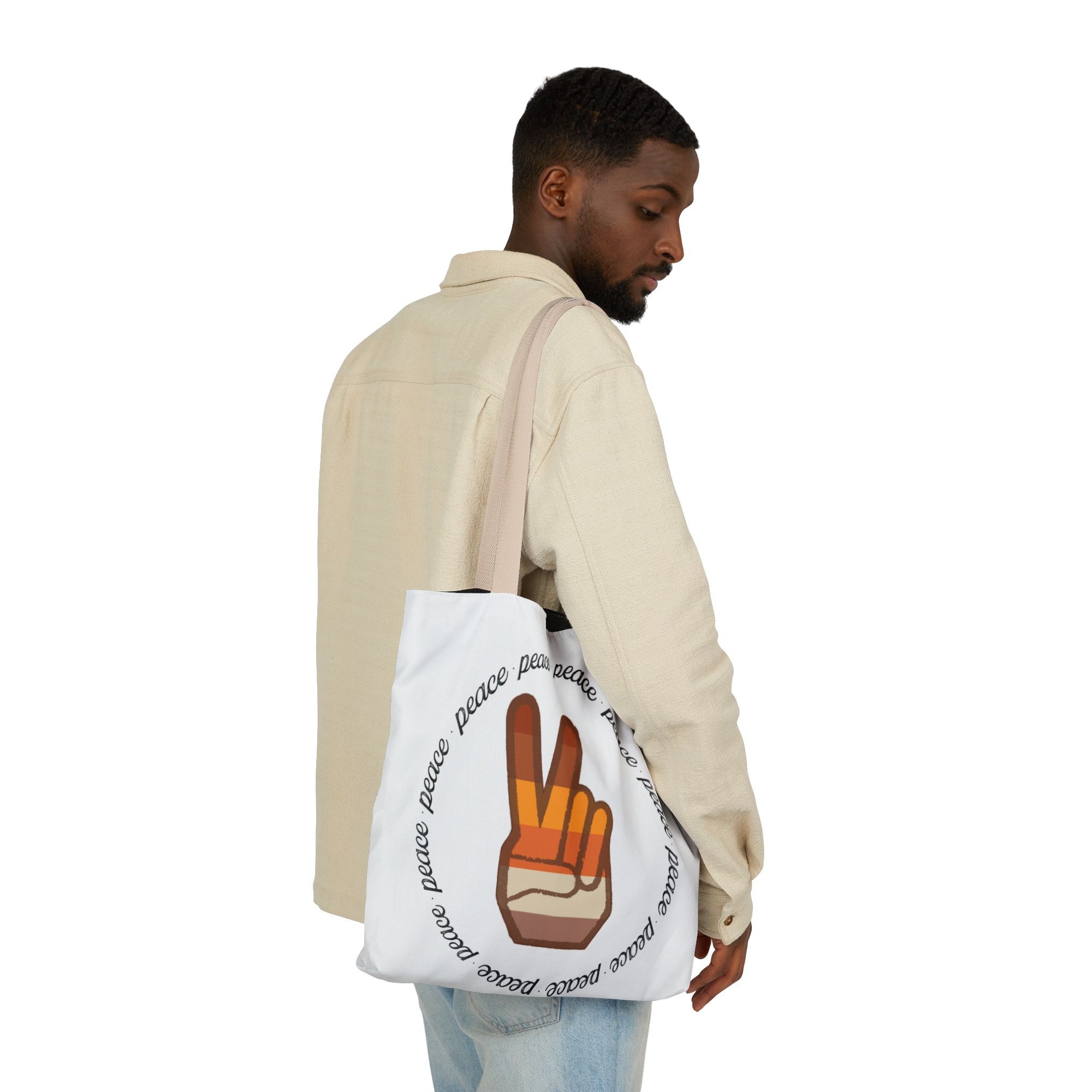 Peace Sign Canvas Tote Bag — Retro Sunset Vibes