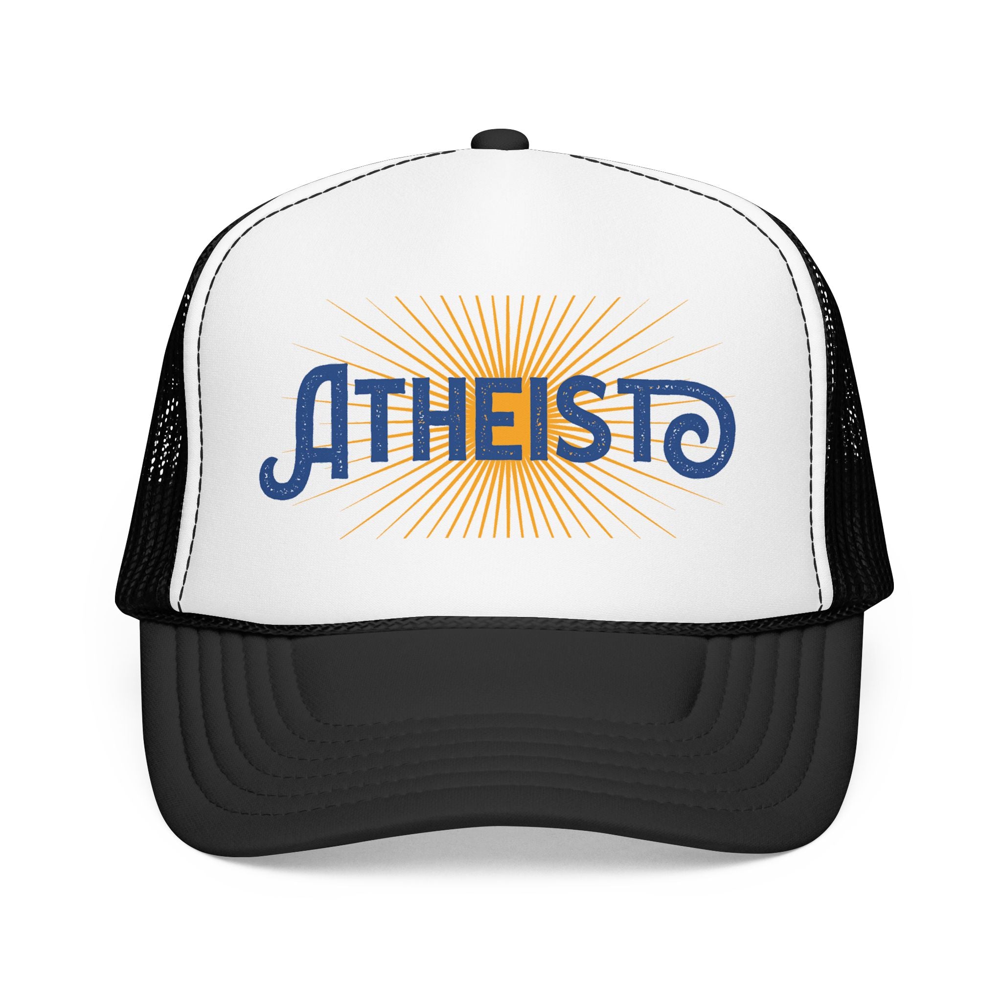 Atheist Foam Trucker Hat — Retro Sunburst Logo Cap
