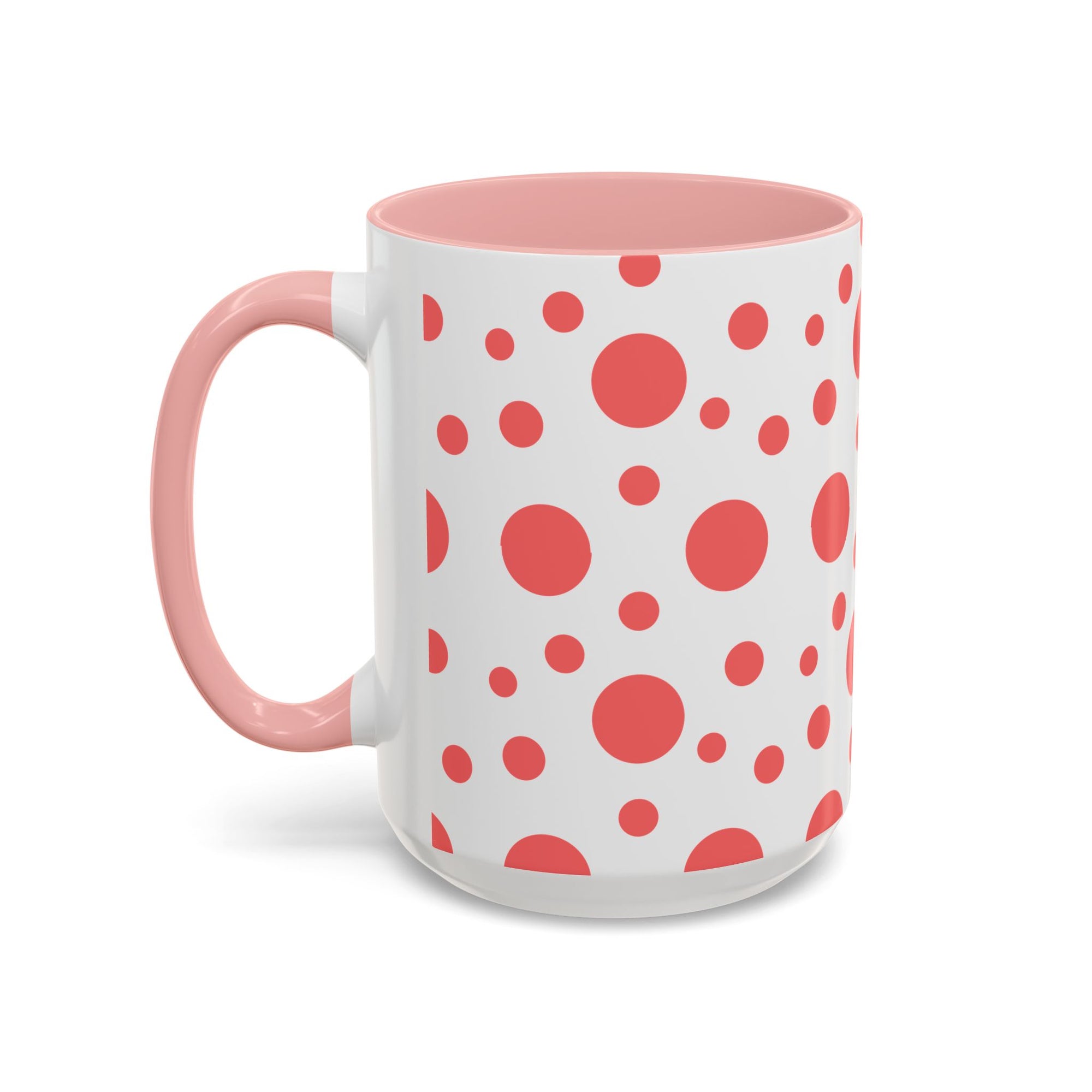Pink Polka Dot Accent Coffee Mug – Playful Coral Dots 11/15oz