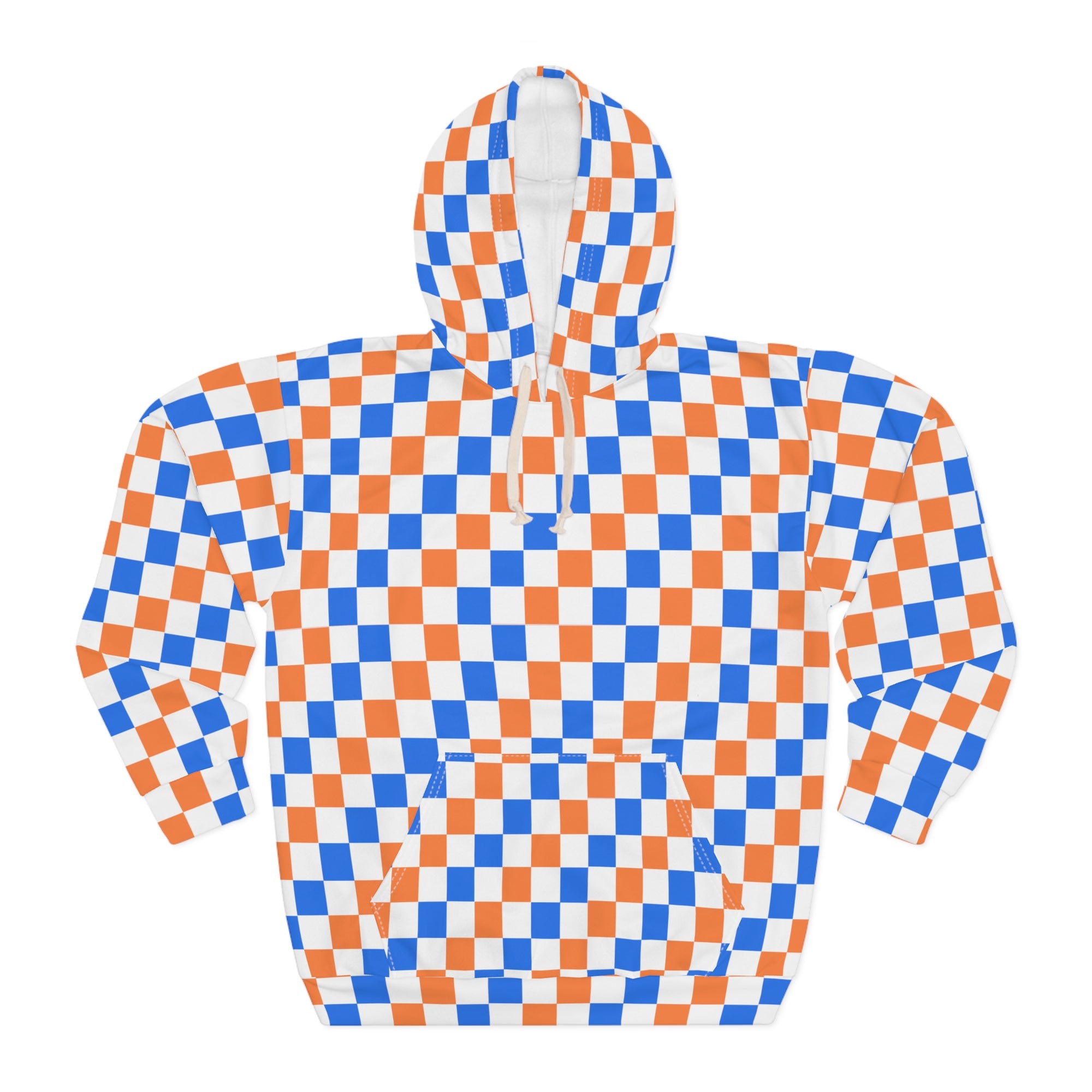 Checkerboard Orange & Blue All-Over Print Hoodie