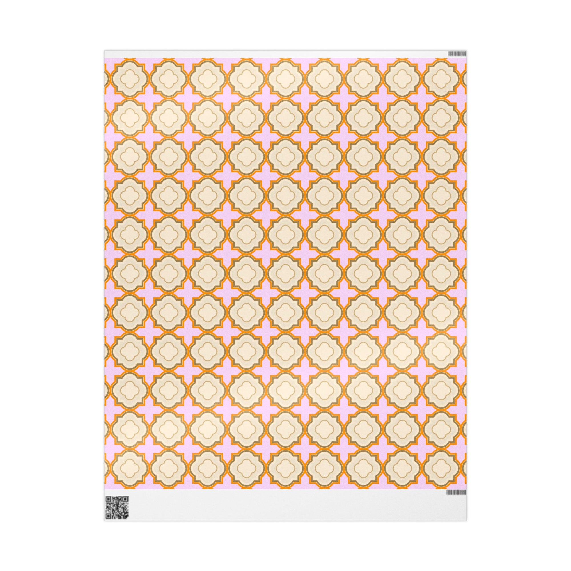 Wrapping Paper Roll – Retro Floral Geometric Pattern in Peach & Pink