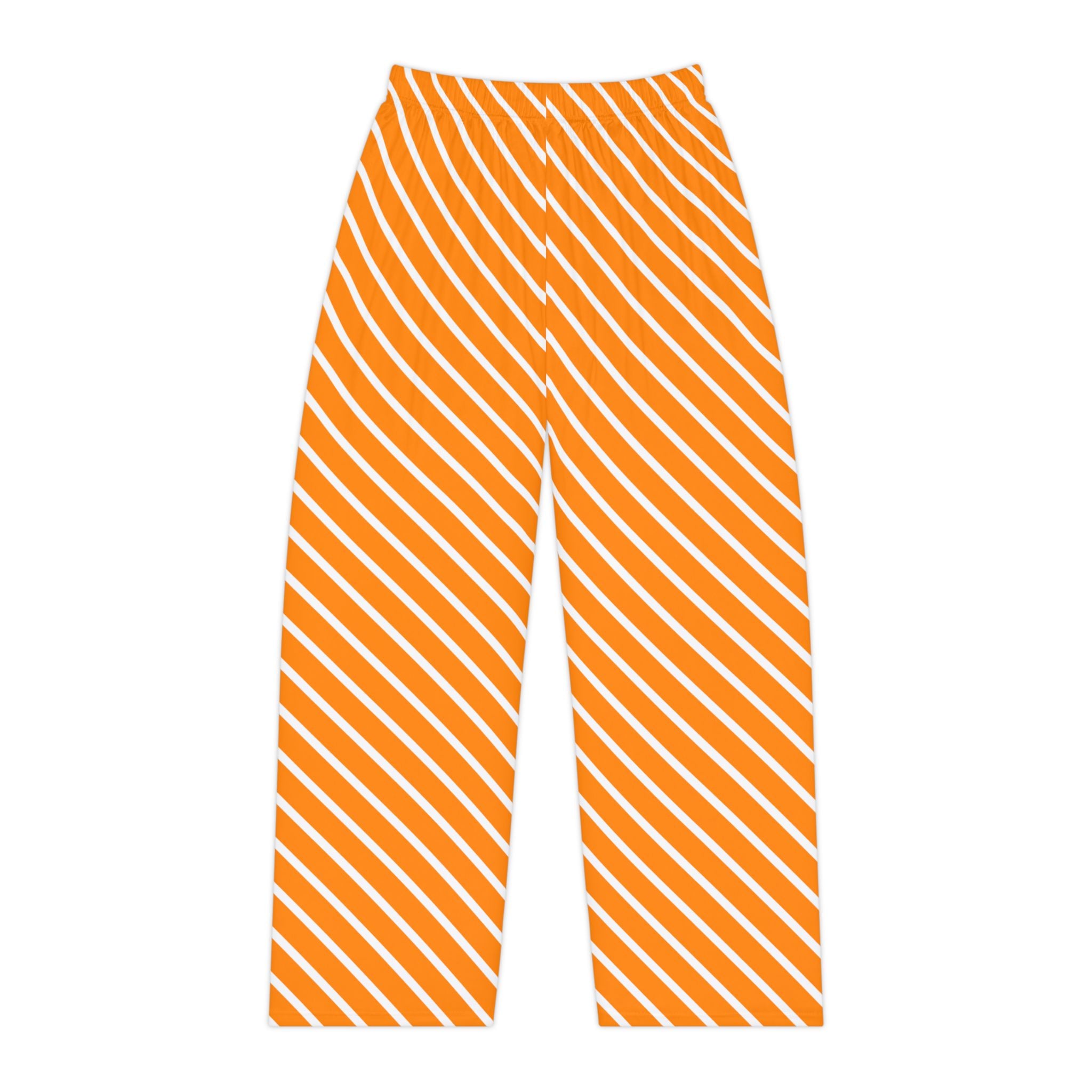 Orange Diagonal Stripe Pajama Pants — Women's Cozy Lounge Sleepwear