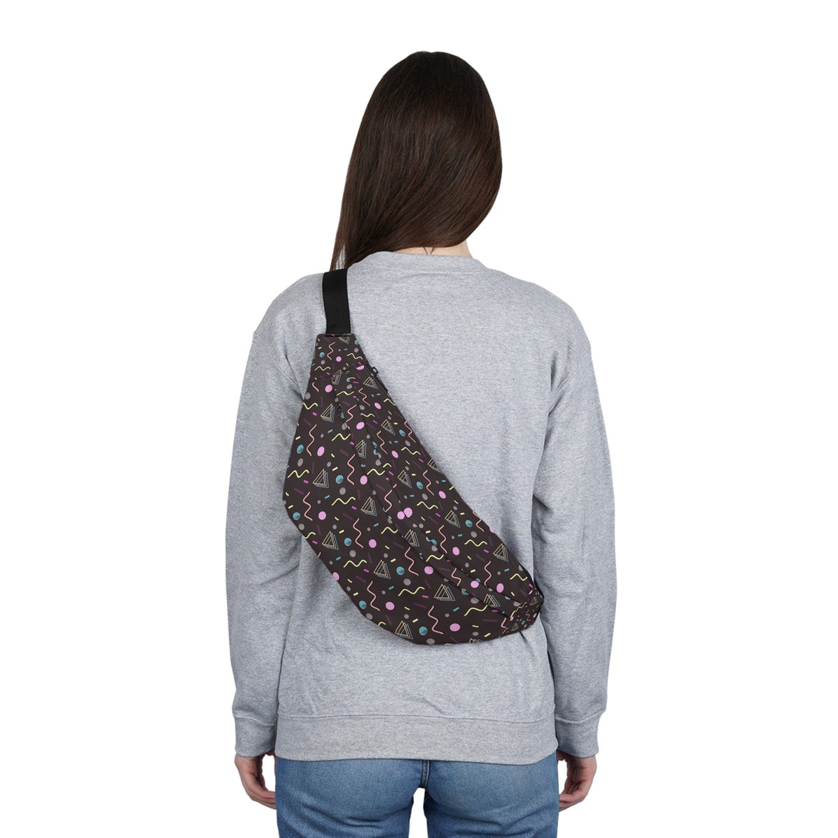 Retro 90s Pattern Fanny Pack — Large Hip Bag for Travel & Festivals