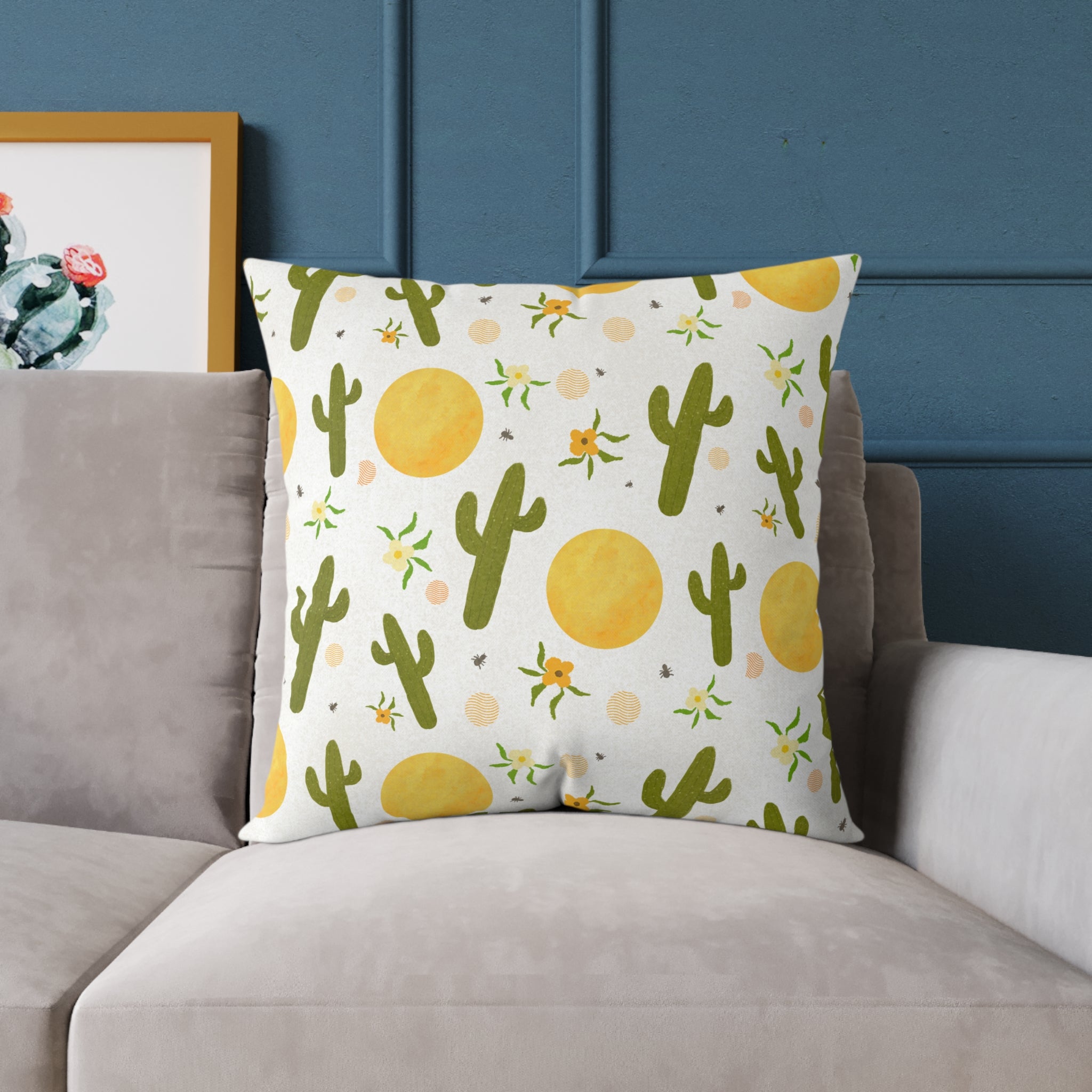 Desert Sunshine Cactus Pattern Pillow — Square Decorative Throw Pillow