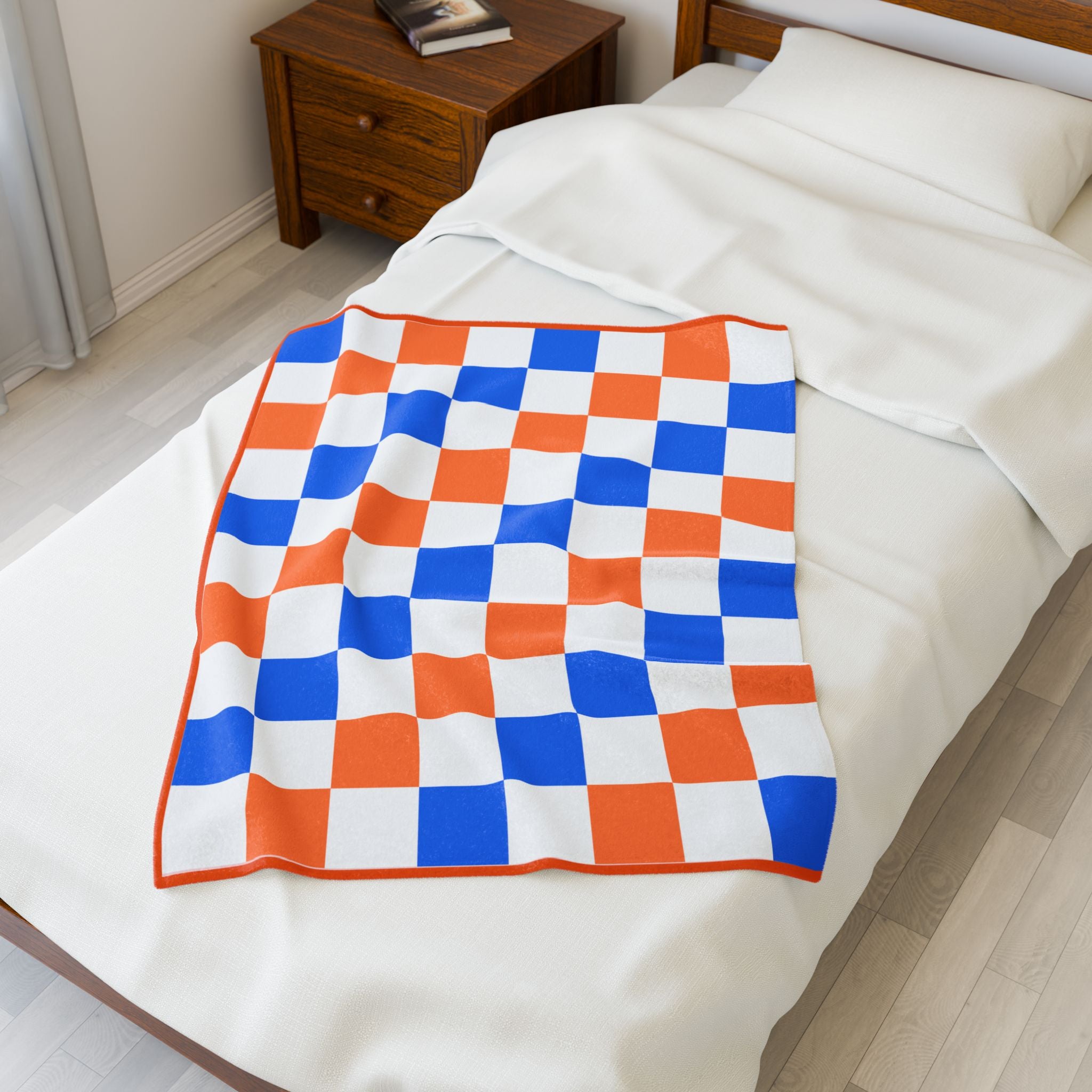 Broncos Checkered Velveteen Plush Blanket