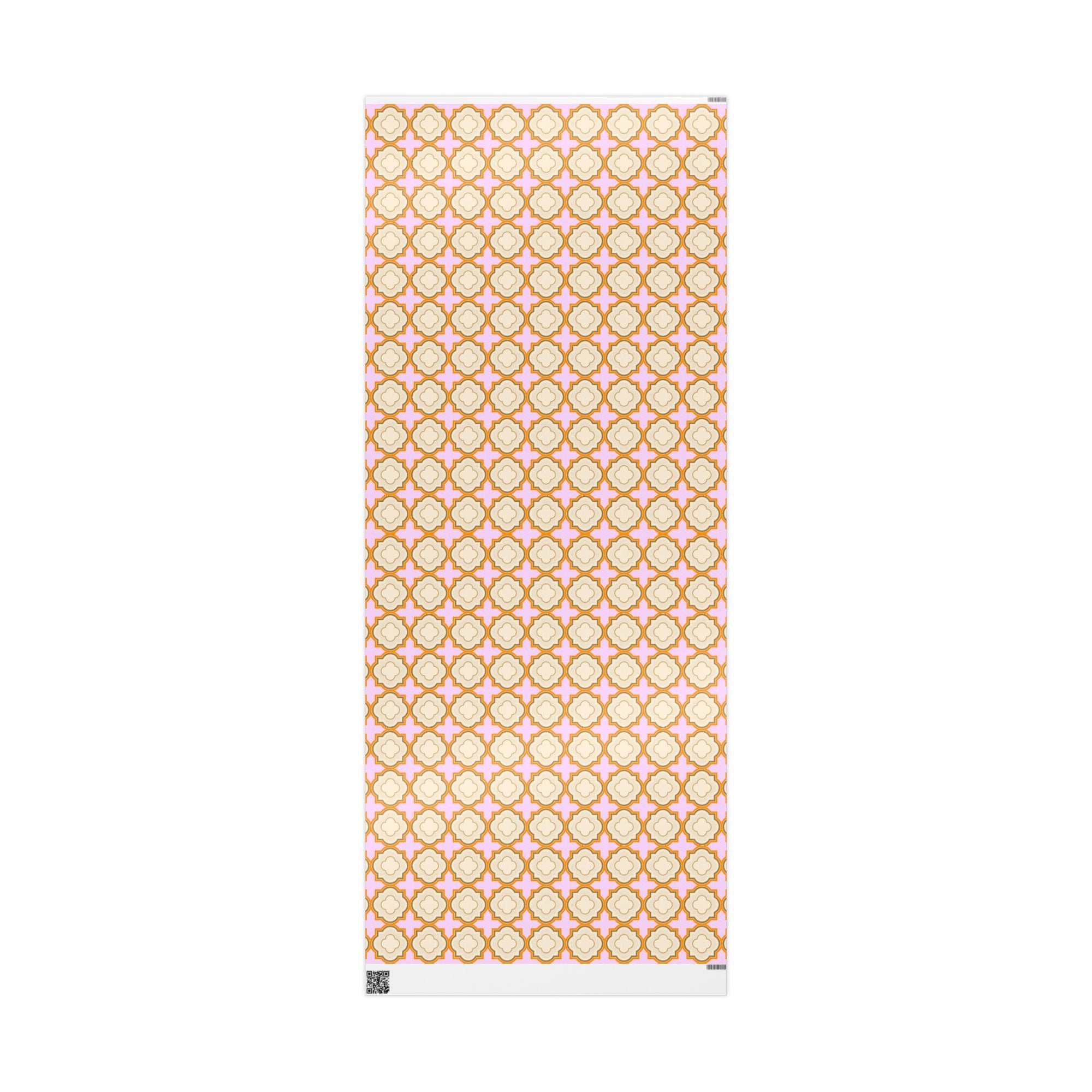 Wrapping Paper Roll – Retro Floral Geometric Pattern in Peach & Pink