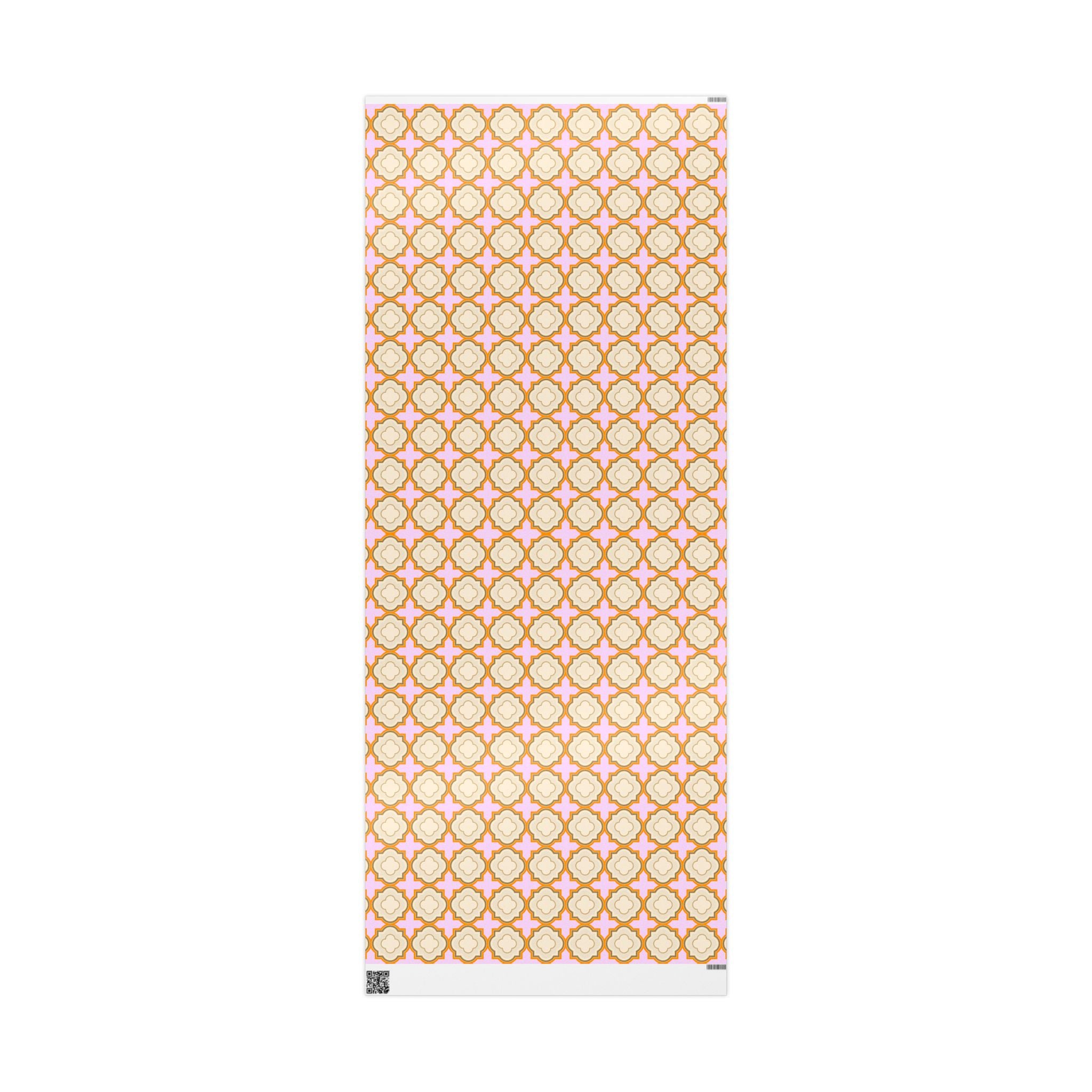 Wrapping Paper Roll – Retro Floral Geometric Pattern in Peach & Pink