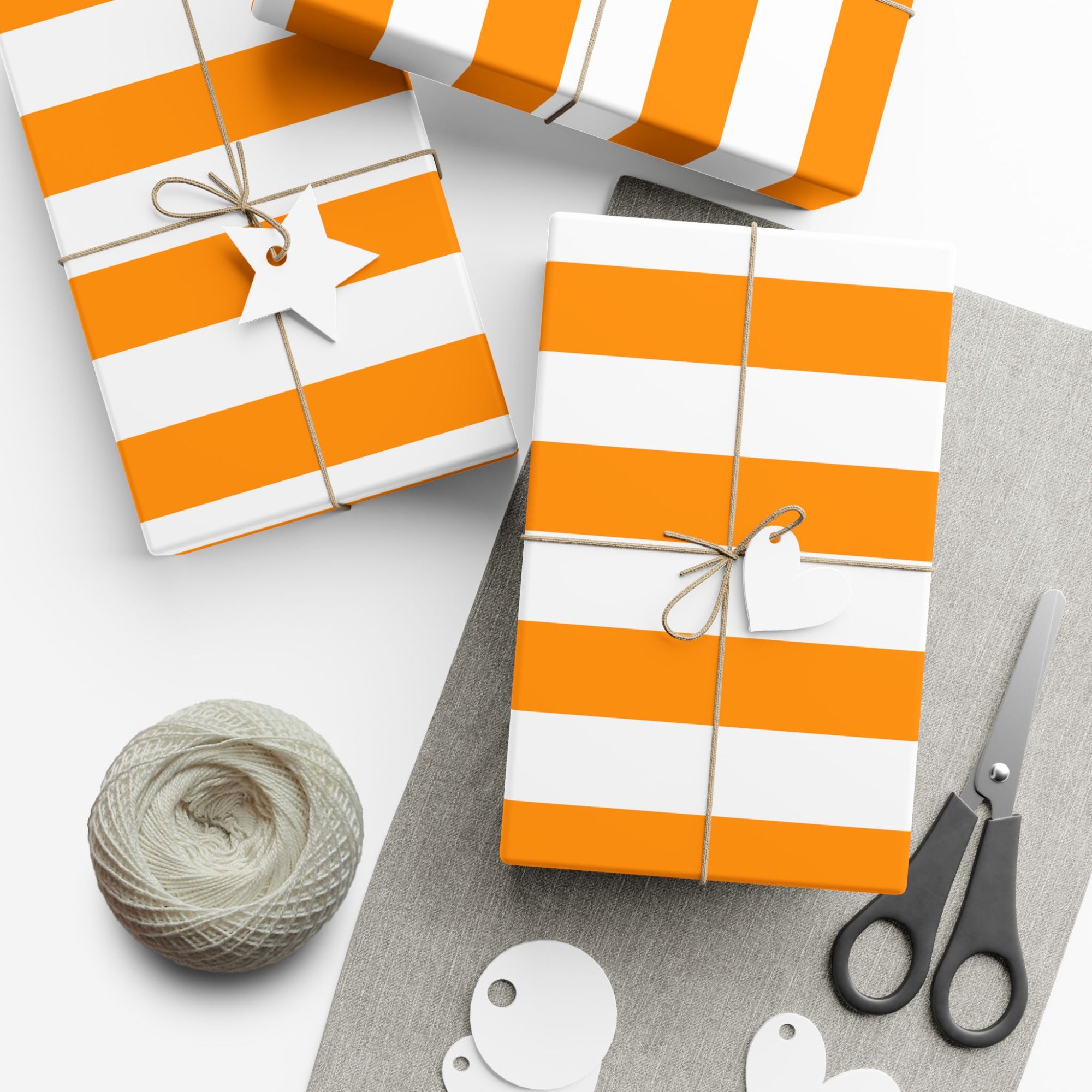 Striped Orange Gift Wrap Paper — Bold Orange & White Wrapping Sheets for Holidays, Birthdays, Parties