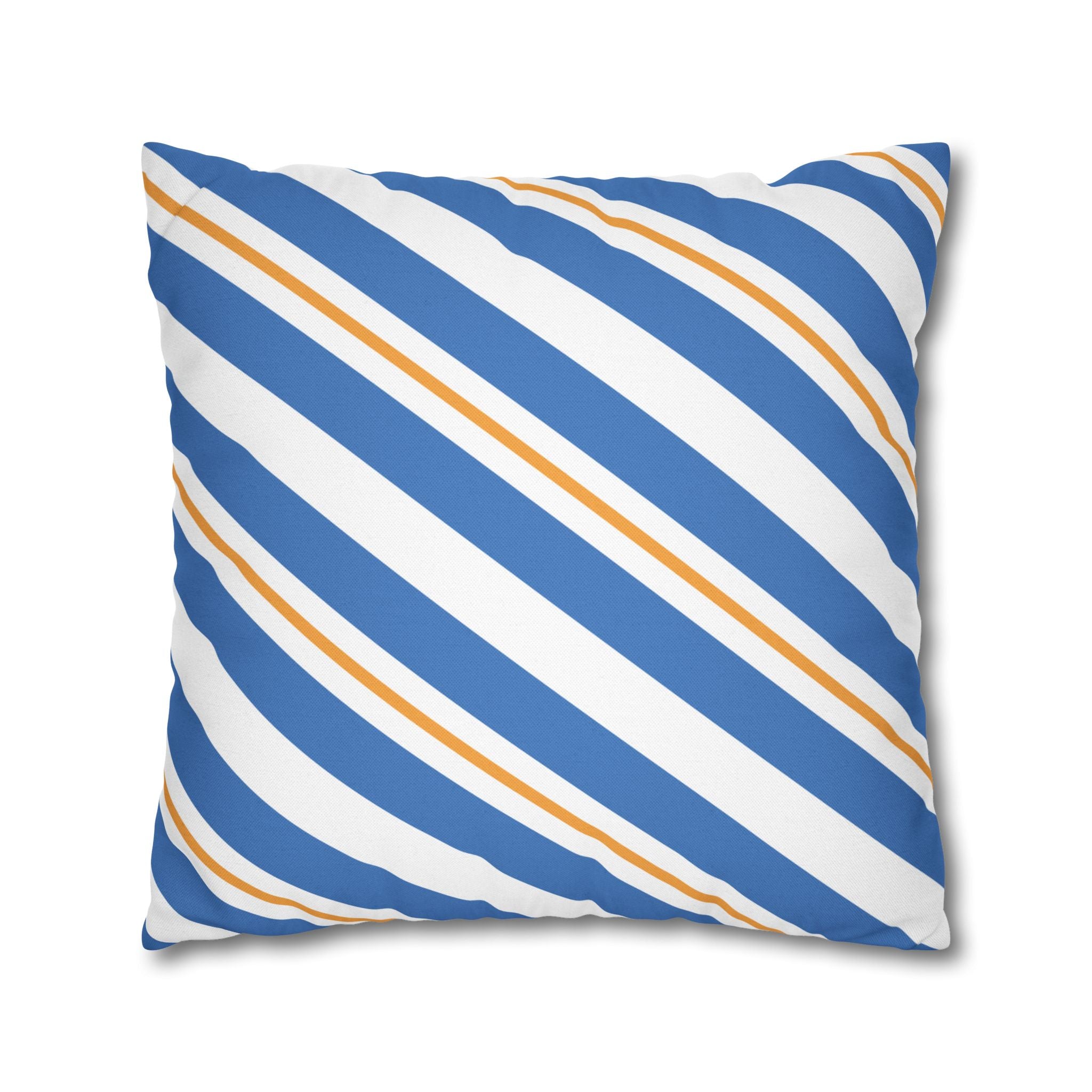 Striped Blue & Gold Decorative Pillowcase — Coastal Accent Square Pillow