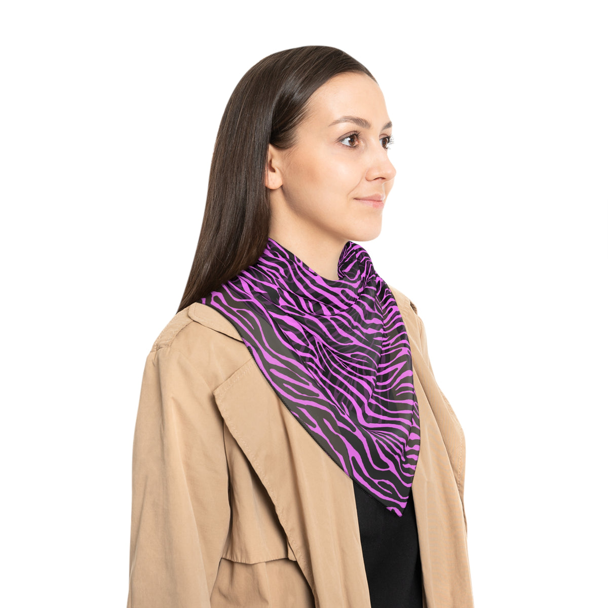 Zebra Stripe Scarf — Pink & Black Animal Print Polyester Scarf