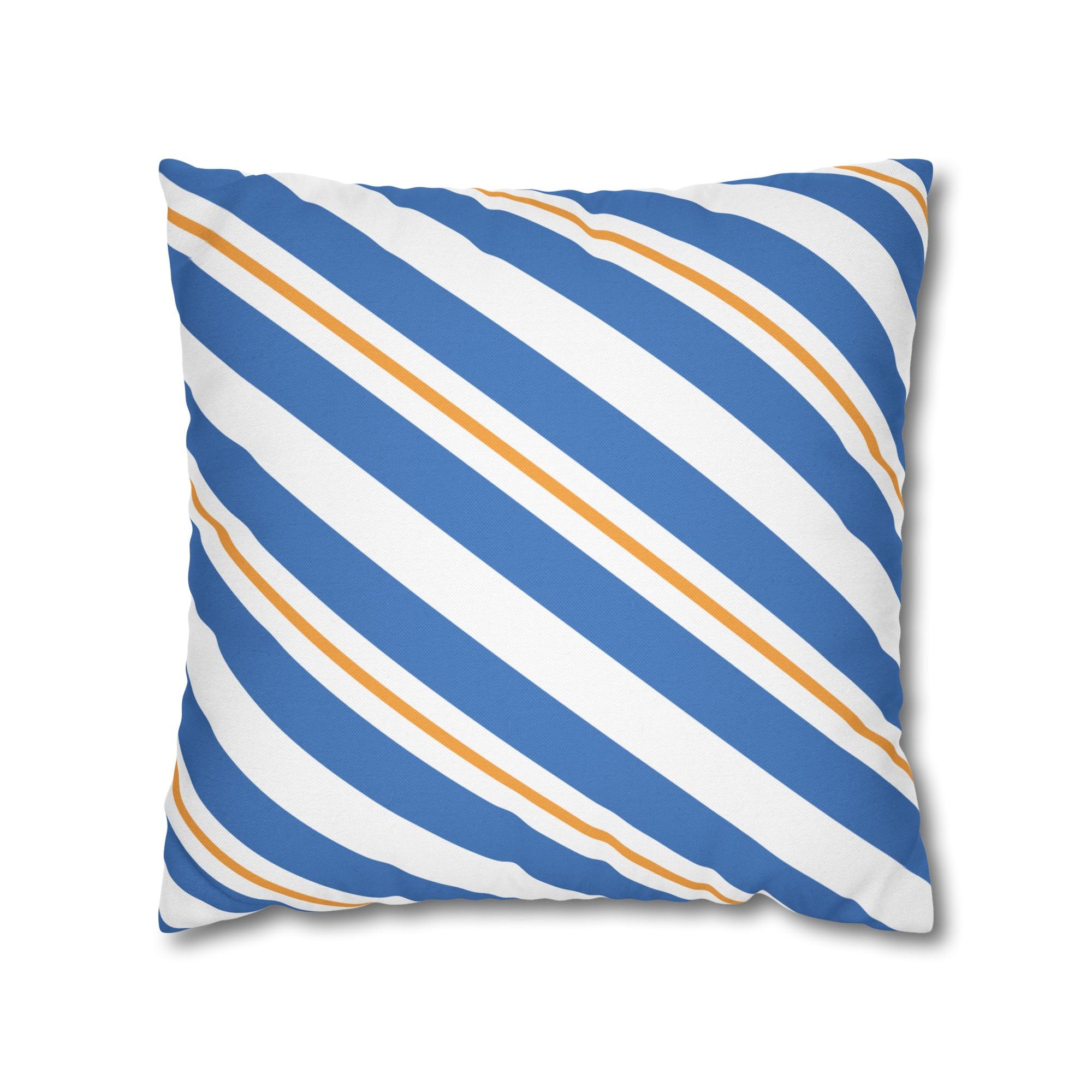 Striped Blue & Gold Decorative Pillowcase — Coastal Accent Square Pillow