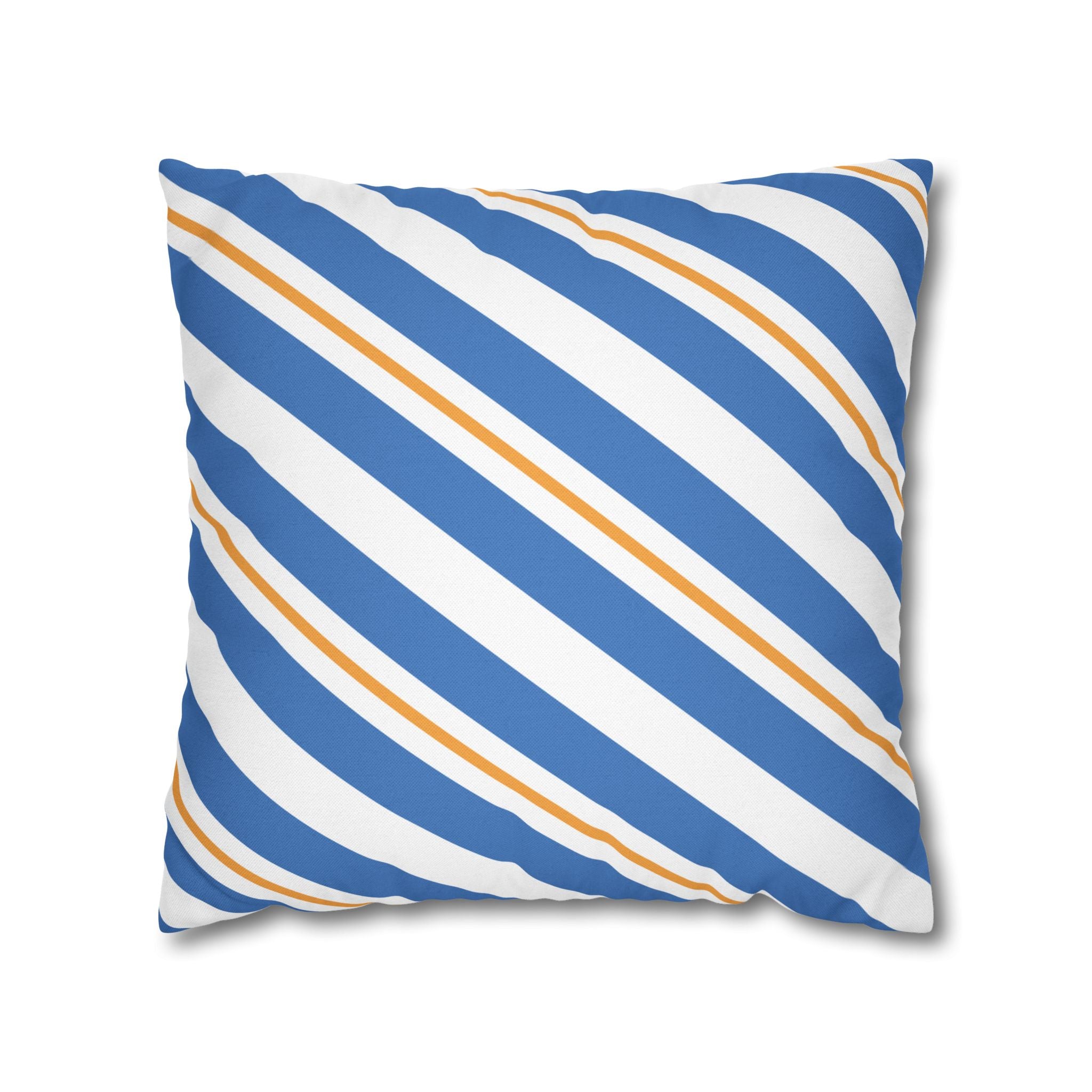 Striped Blue & Gold Decorative Pillowcase — Coastal Accent Square Pillow