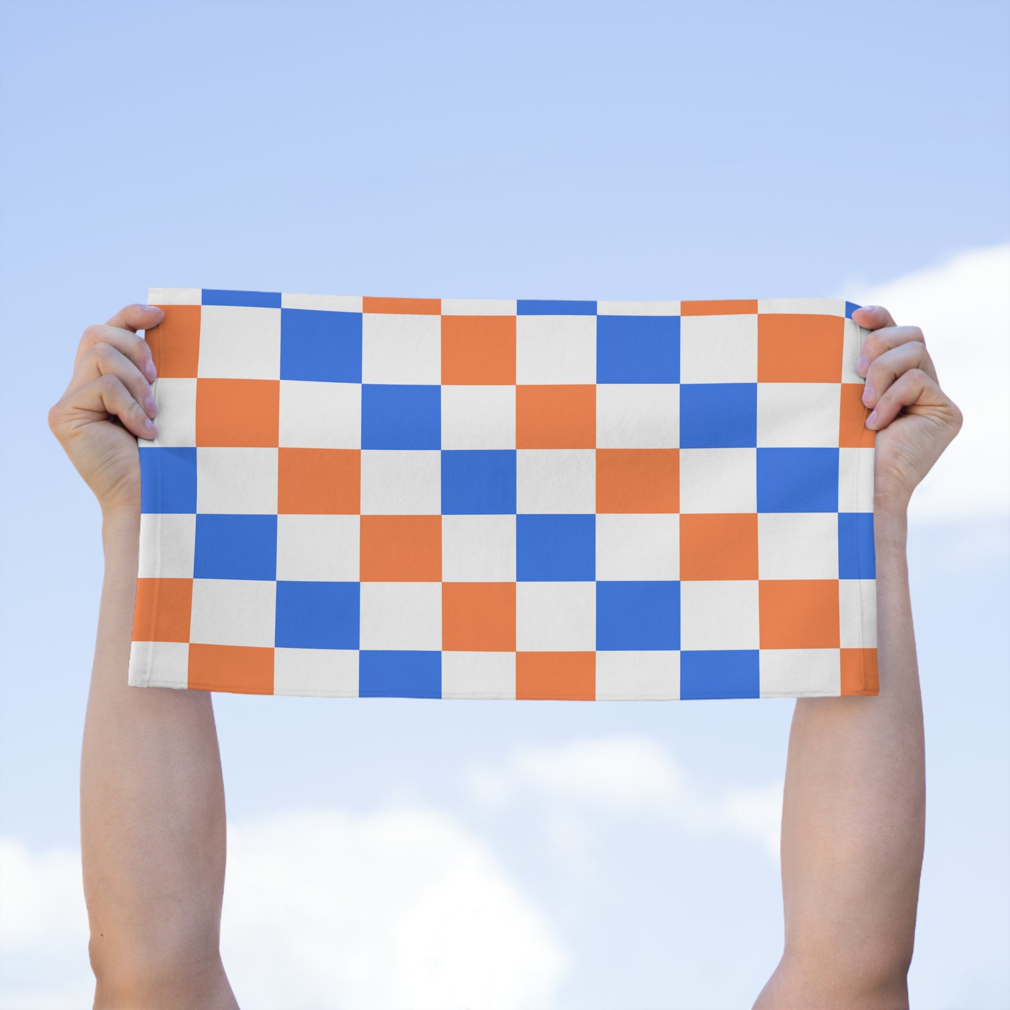 Blue & Orange Checkered Rally Towel — 11x18 Sports Fan Towel