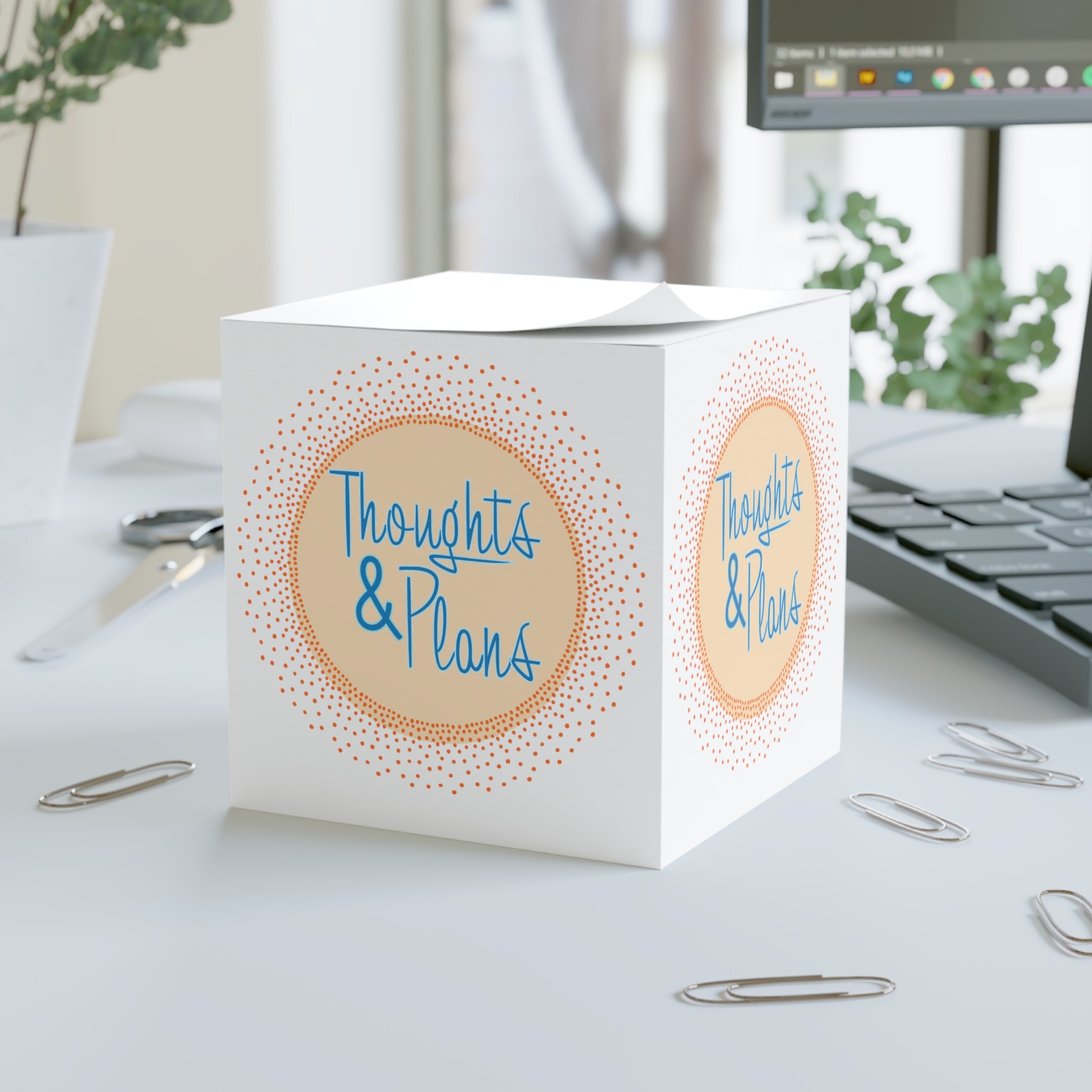 Note Cube | 'Thoughts & Plans' Decorative Memo Note Cube for Desk, Journaling & Gifts