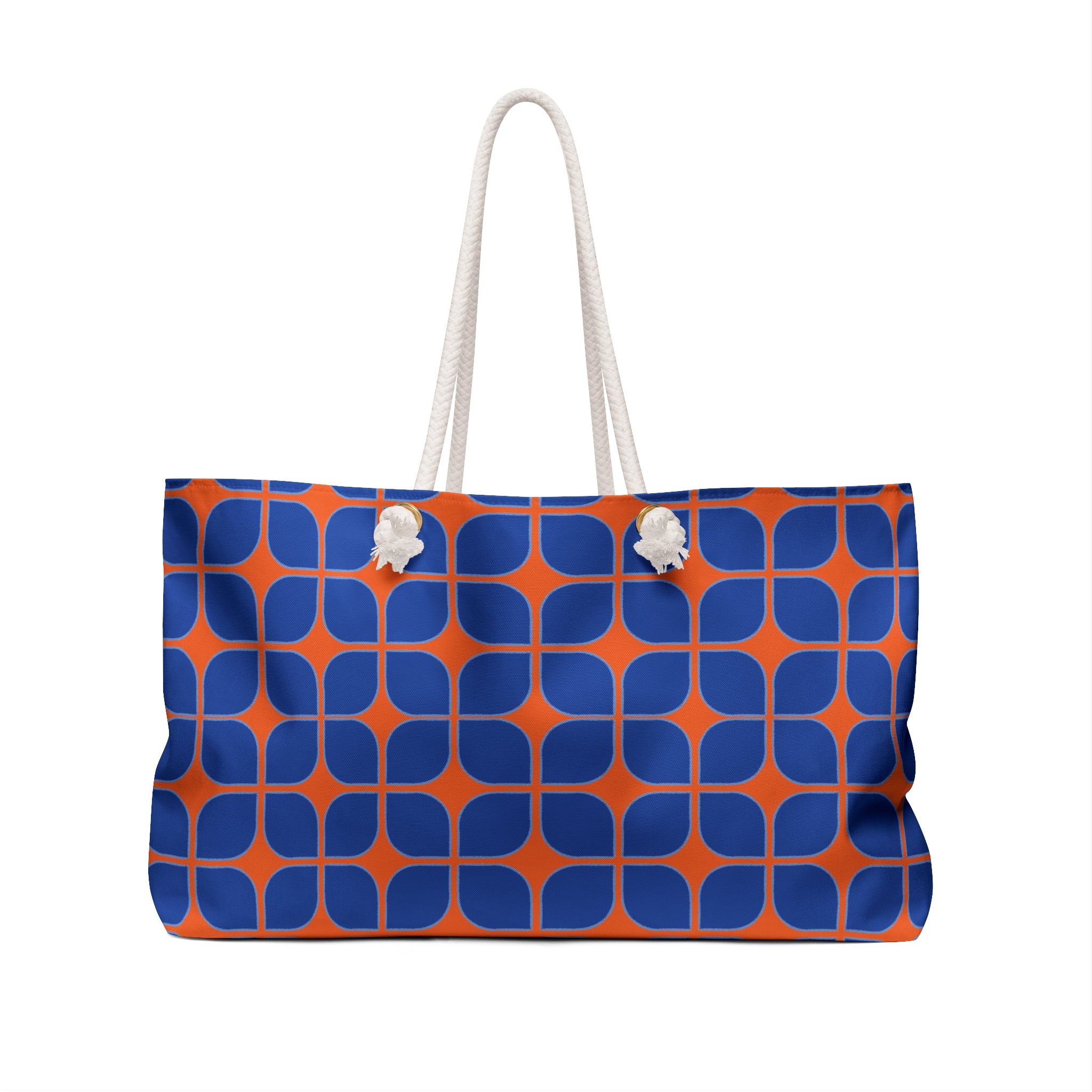 Retro Geo Weekender Bag — Blue & Orange Travel Tote