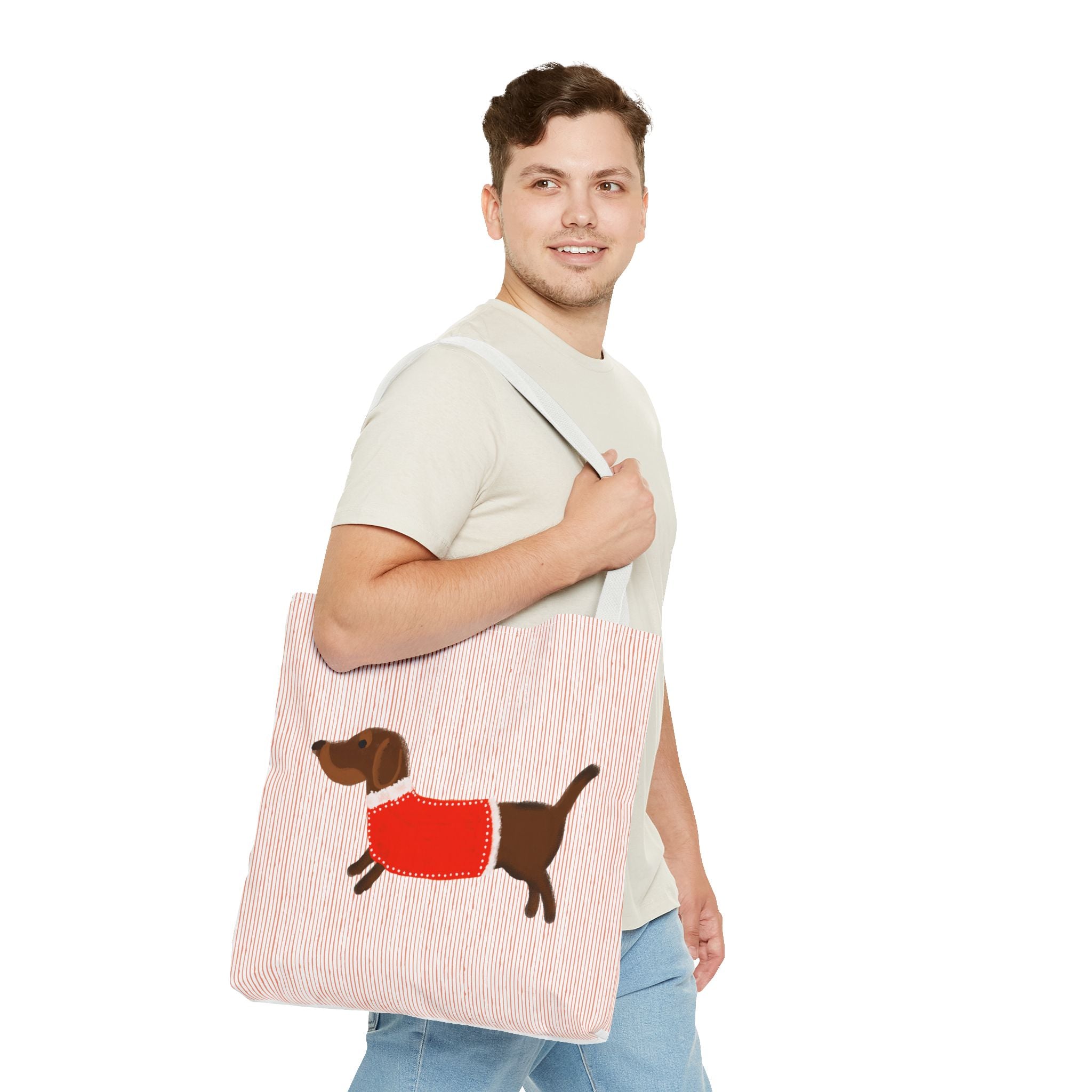 Dachshund in Sweater Tote Bag — Cute Wiener Dog Canvas Tote for Dog Lovers