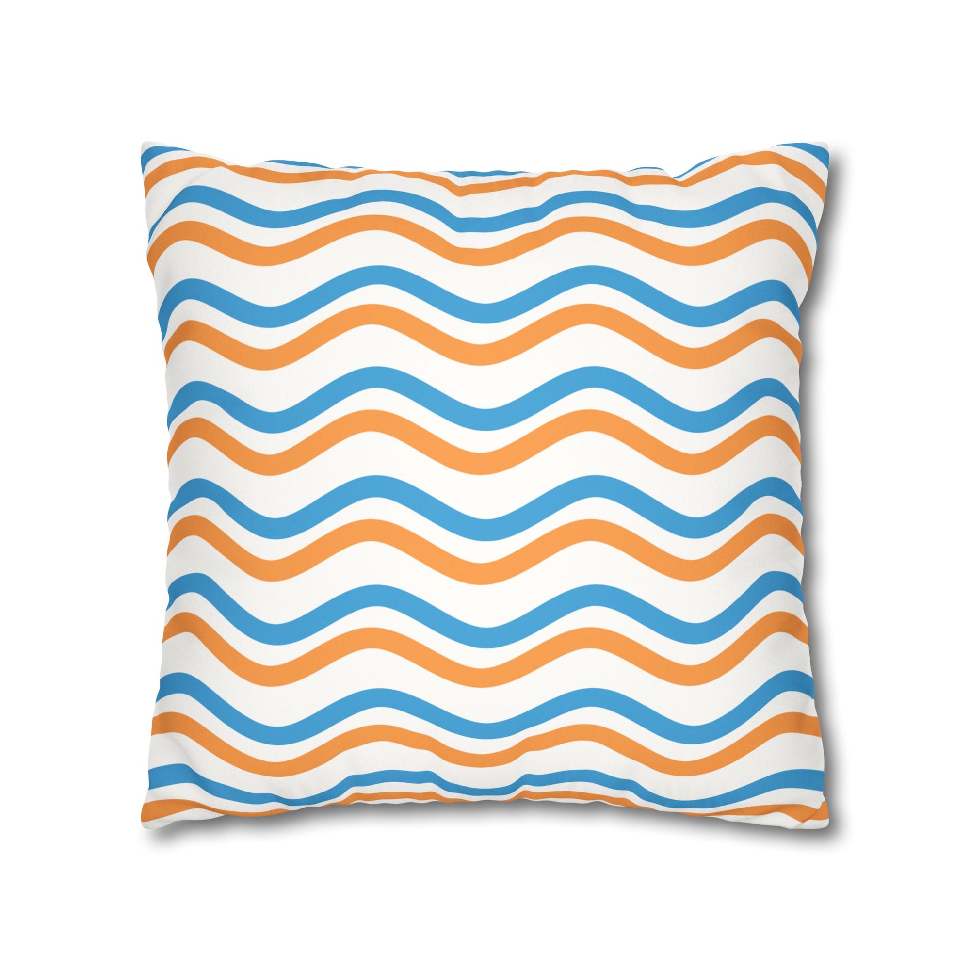 Wavy Orange & Blue Decorative Pillow - Faux Suede Square Pillowcase