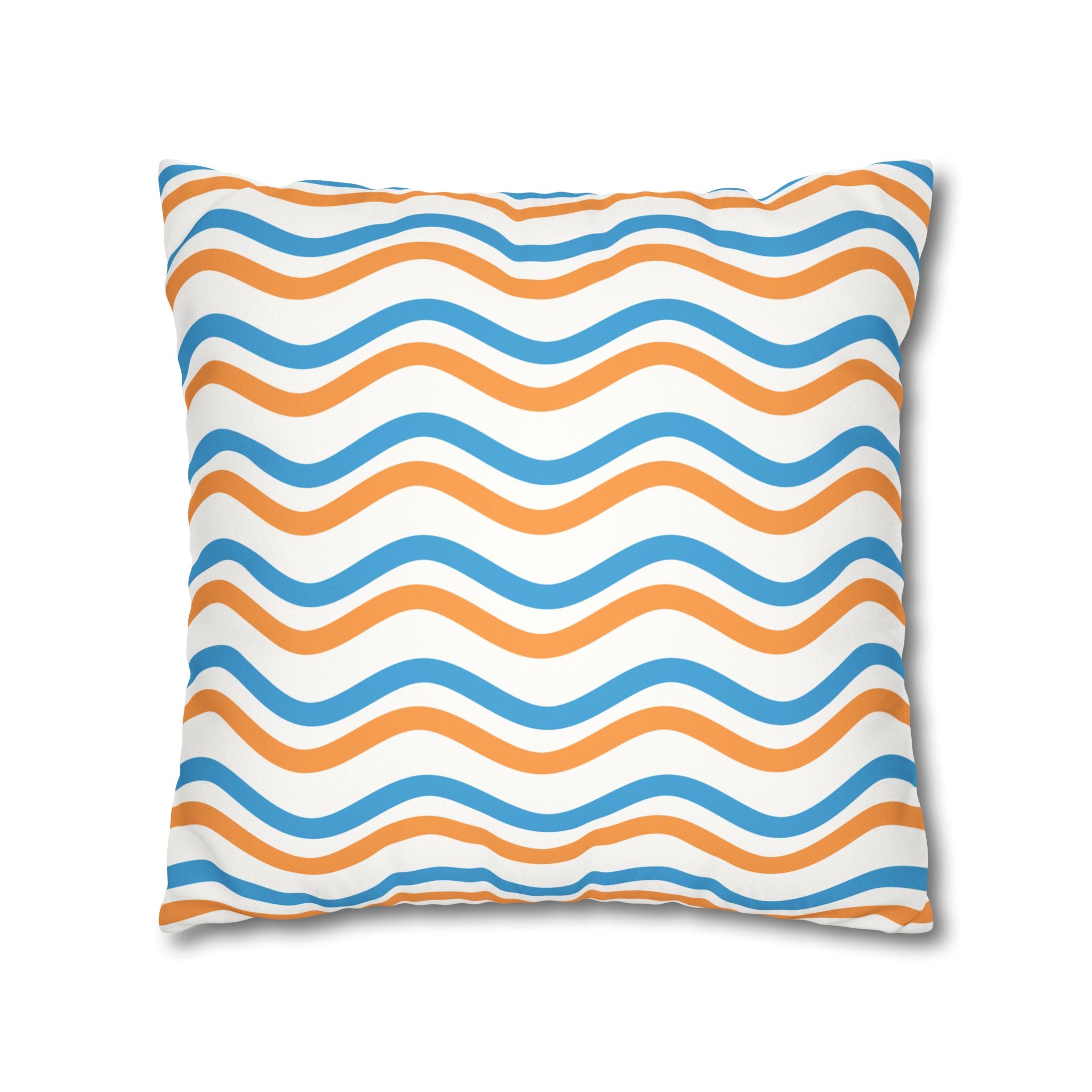 Wavy Orange & Blue Decorative Pillow - Faux Suede Square Pillowcase