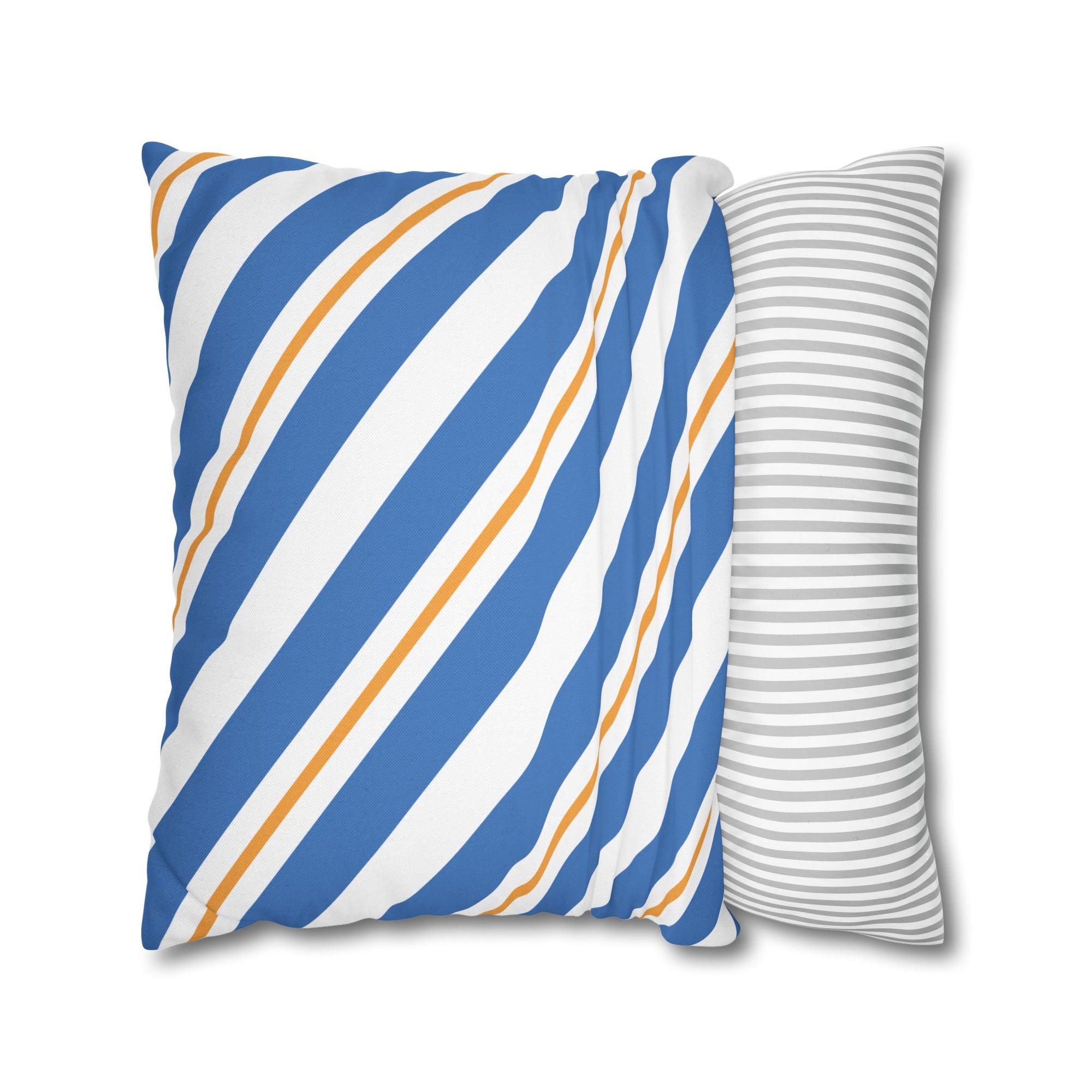 Striped Blue & Gold Decorative Pillowcase — Coastal Accent Square Pillow