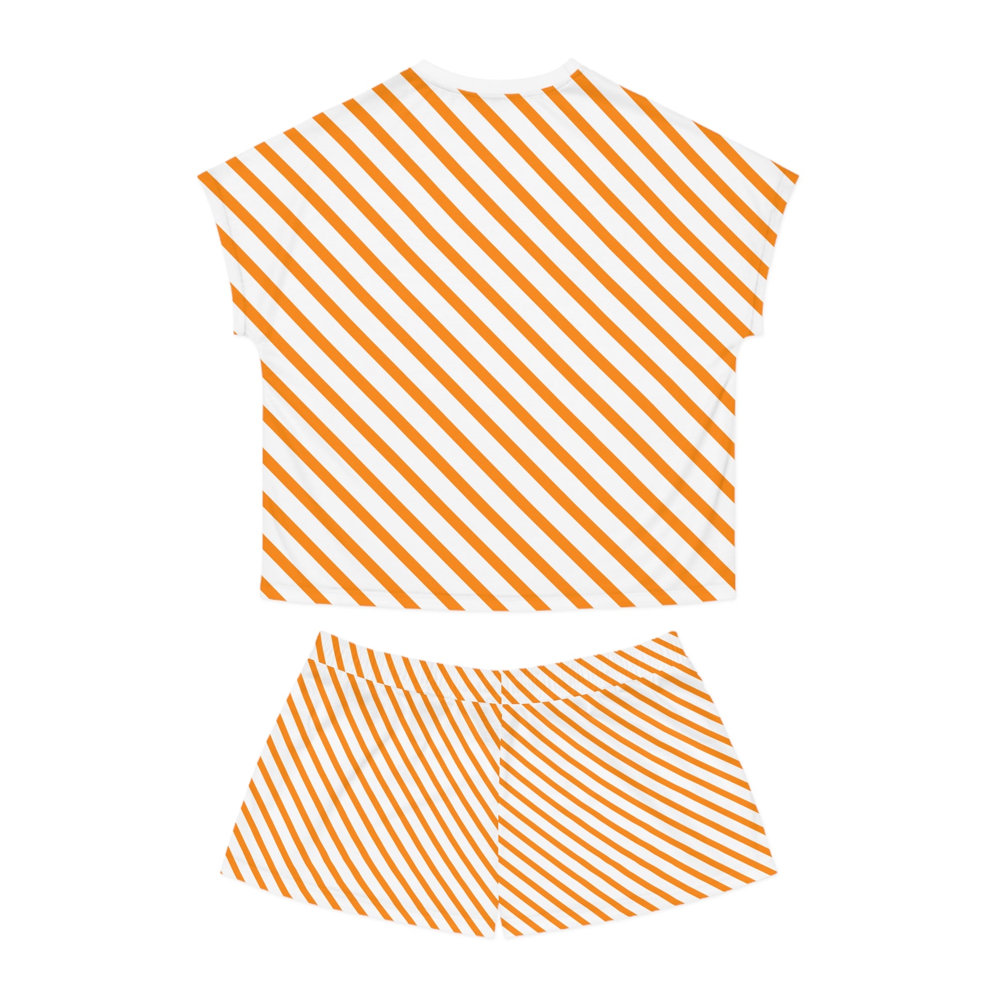 Orange Diagonal Stripe Women's Short Pajama Set — Cozy Summer Lounge Shorts & Tee