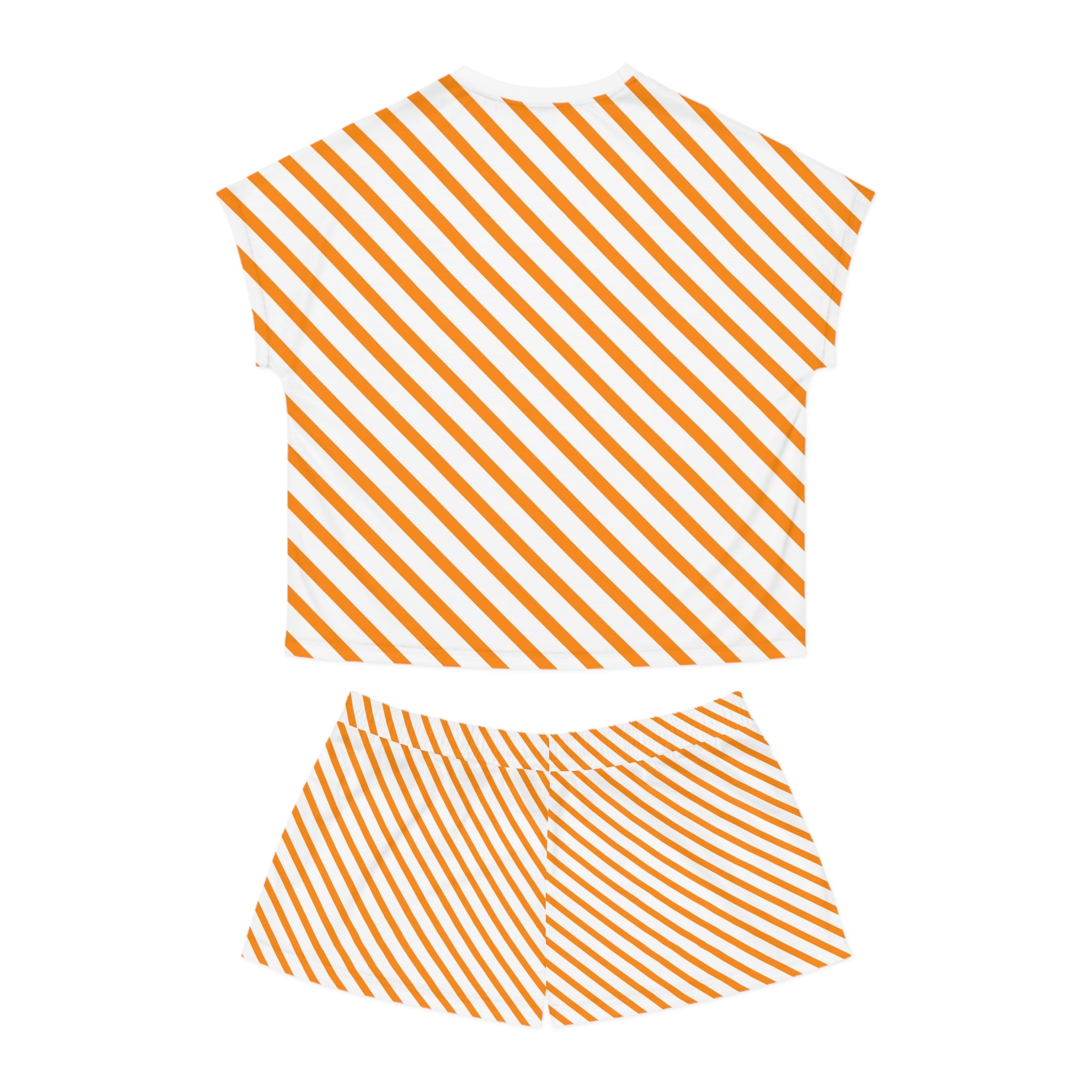Orange Diagonal Stripe Women's Short Pajama Set — Cozy Summer Lounge Shorts & Tee