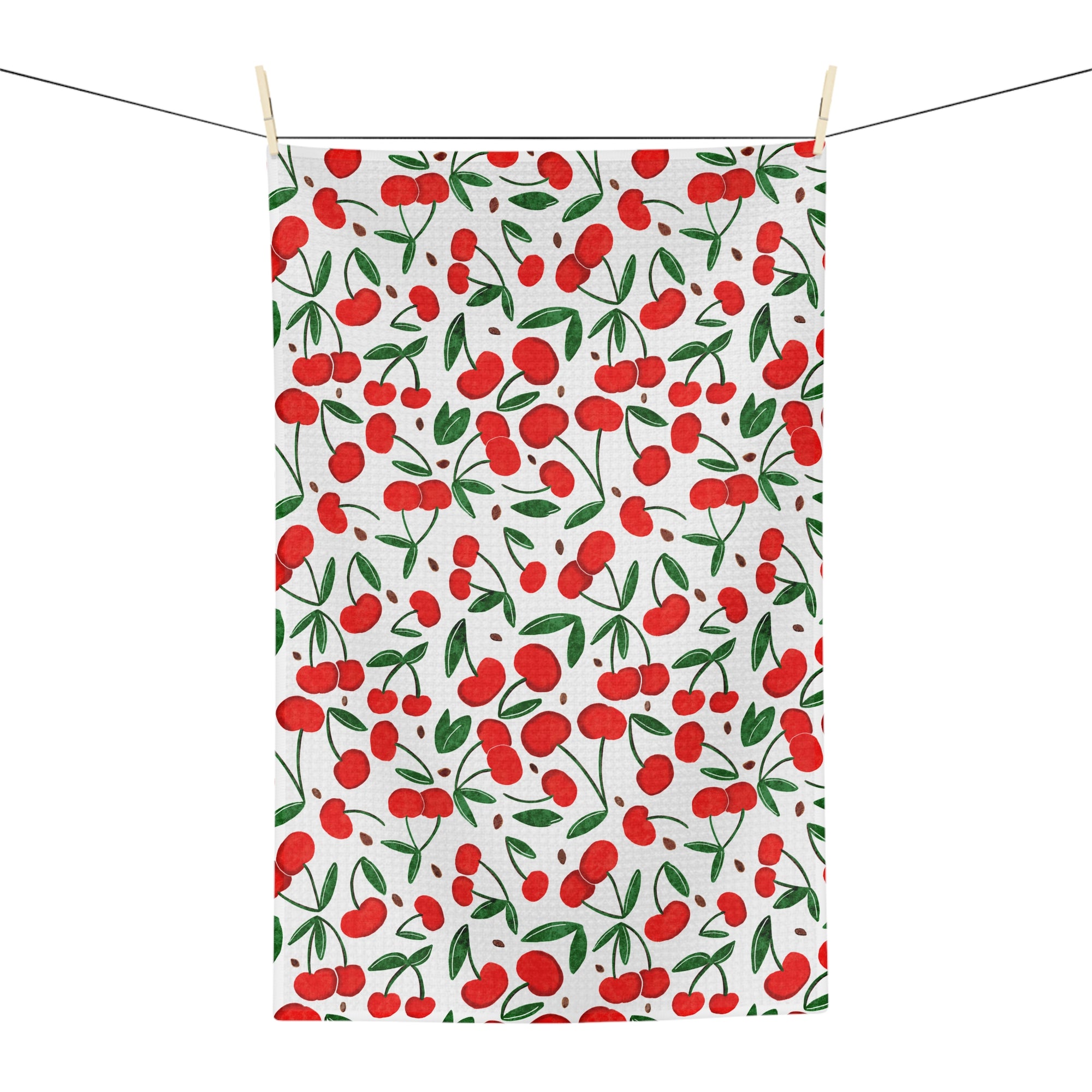 Cherry Pattern Microfiber Tea Towel — Red Cherry Kitchen Towel