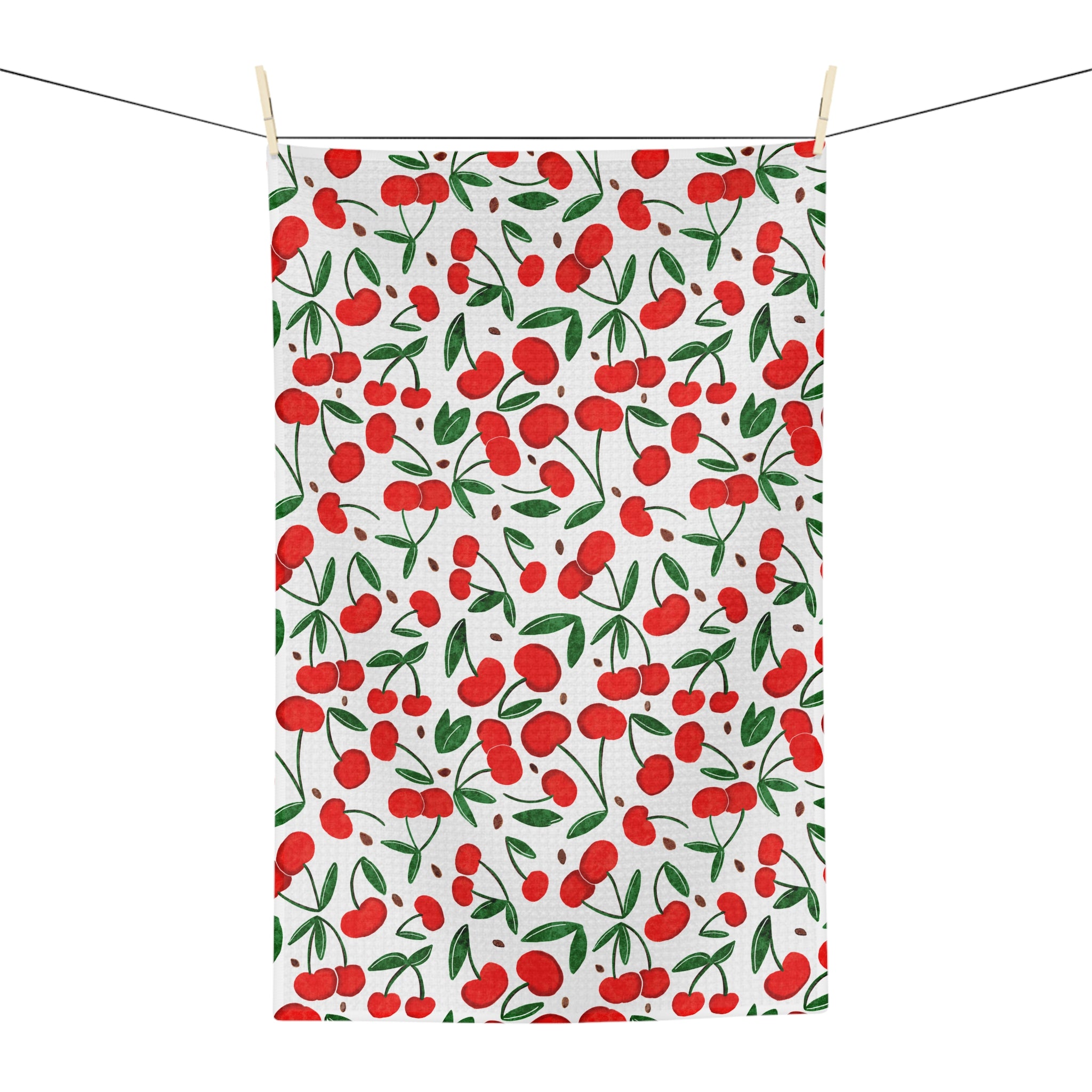Cherry Pattern Microfiber Tea Towel — Red Cherry Kitchen Towel